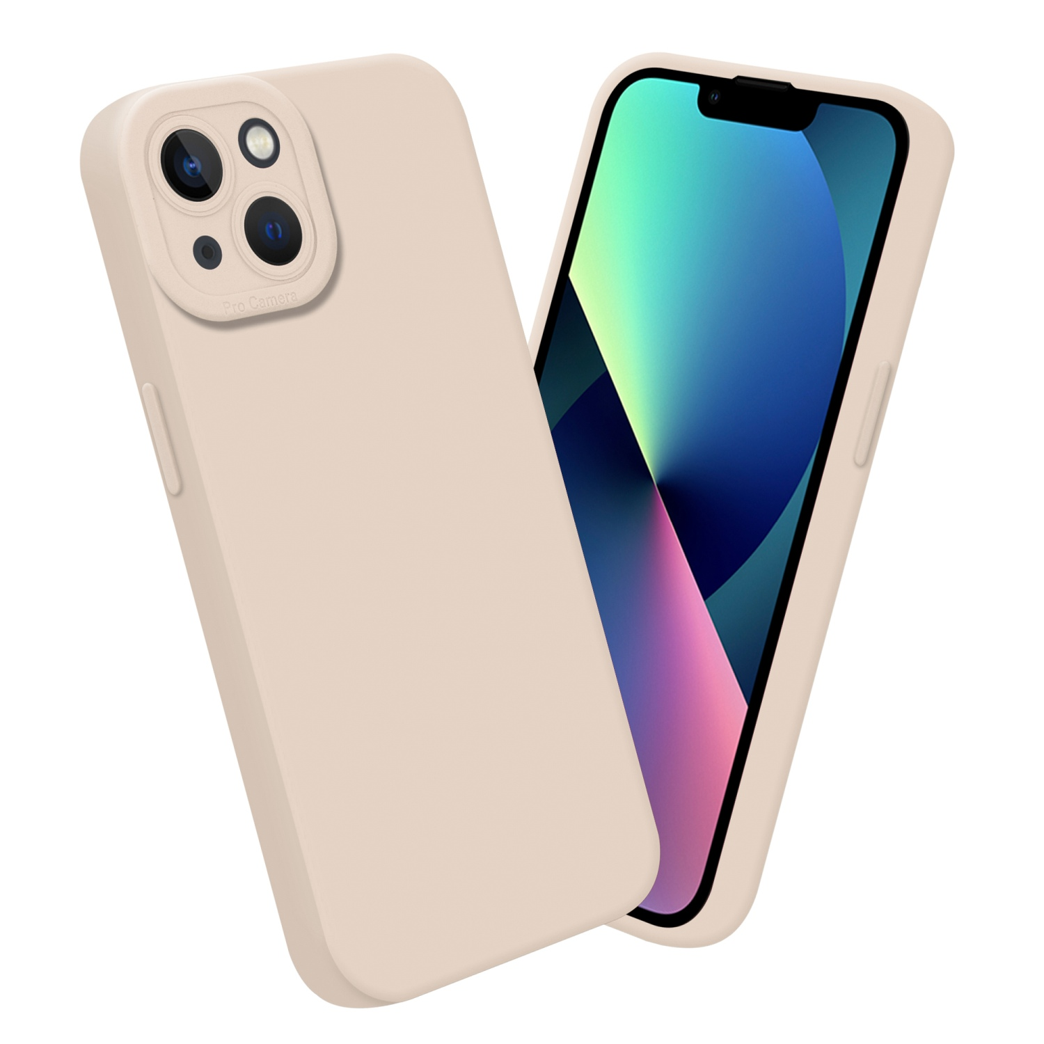 Due custodie per telefono. Una è su un telefono, l'altra è accanto al telefono. Entrambe sono beige.