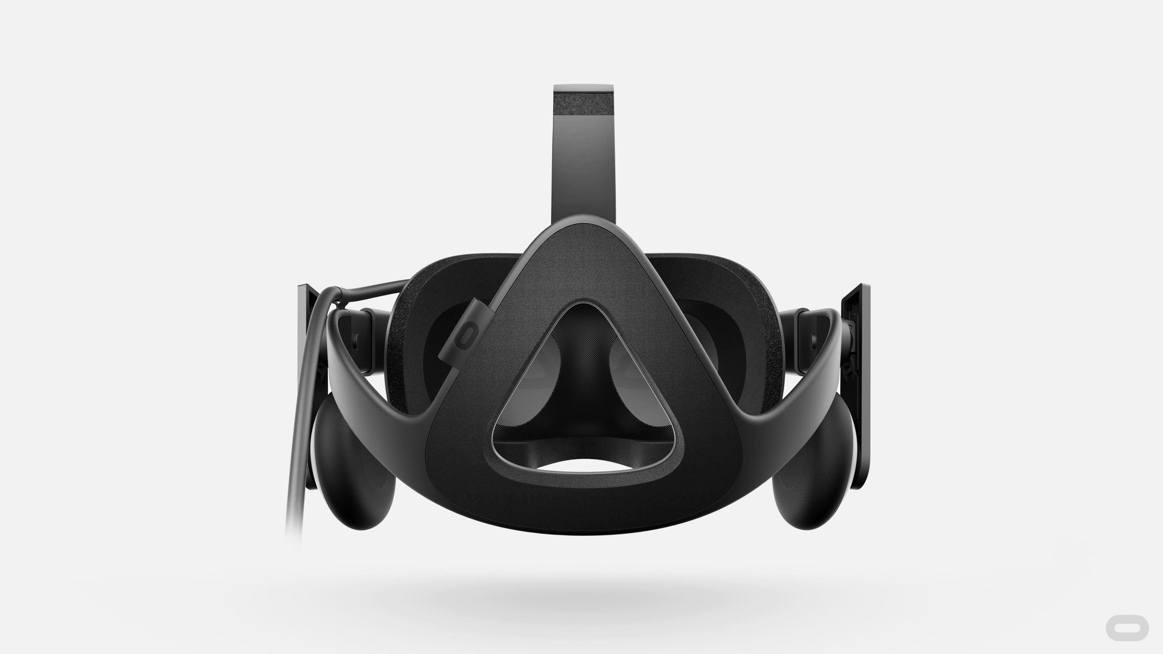 VR-Headset, schwarz, mit Frontansicht. Das 