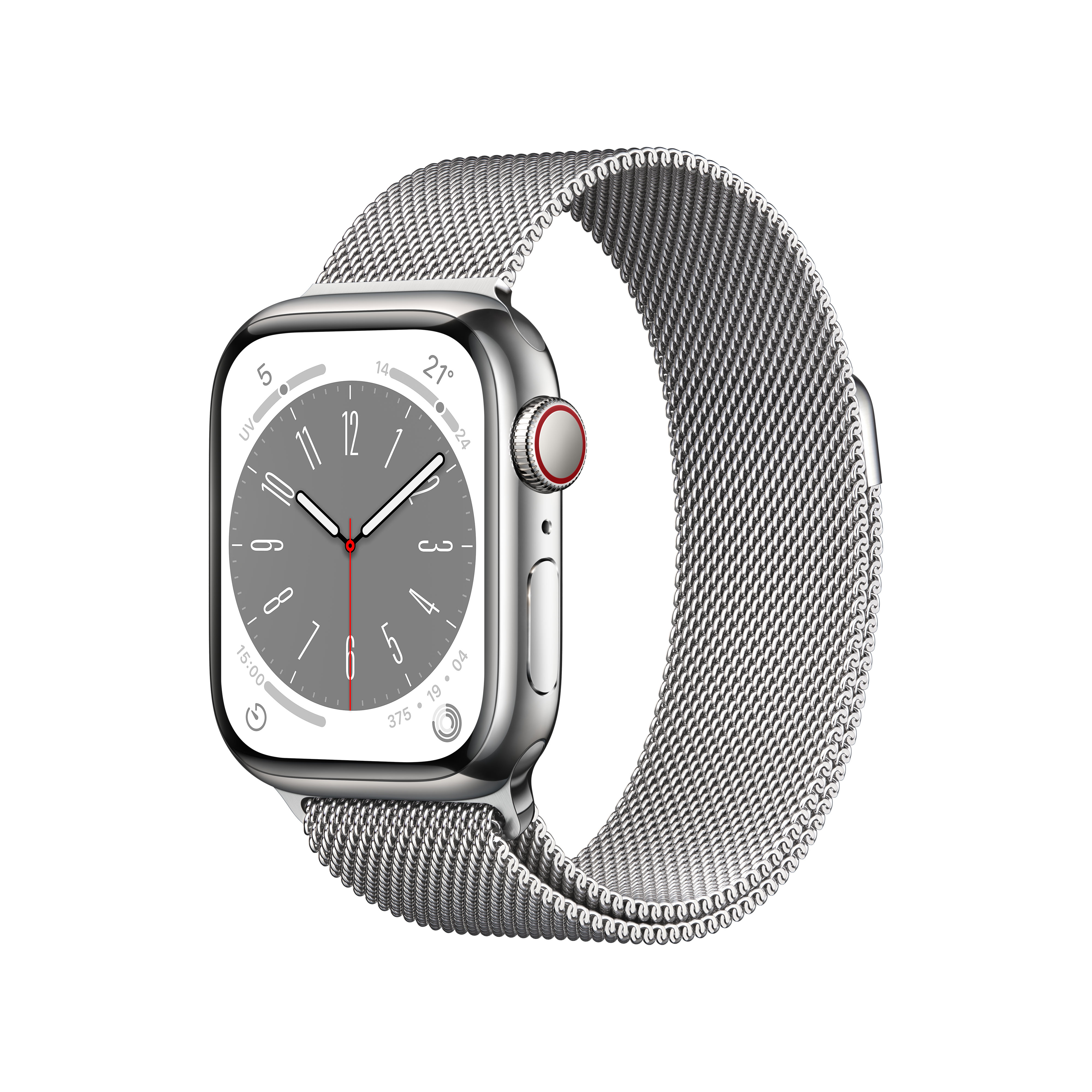 APPLE S8 GPS+CEL 41 SIL STAINL ST W WITH SIL MILANESE Smartwatch Edelstahl Milanaise, 130 - 200 mm, Armband: Silber, Gehäuse: Silber