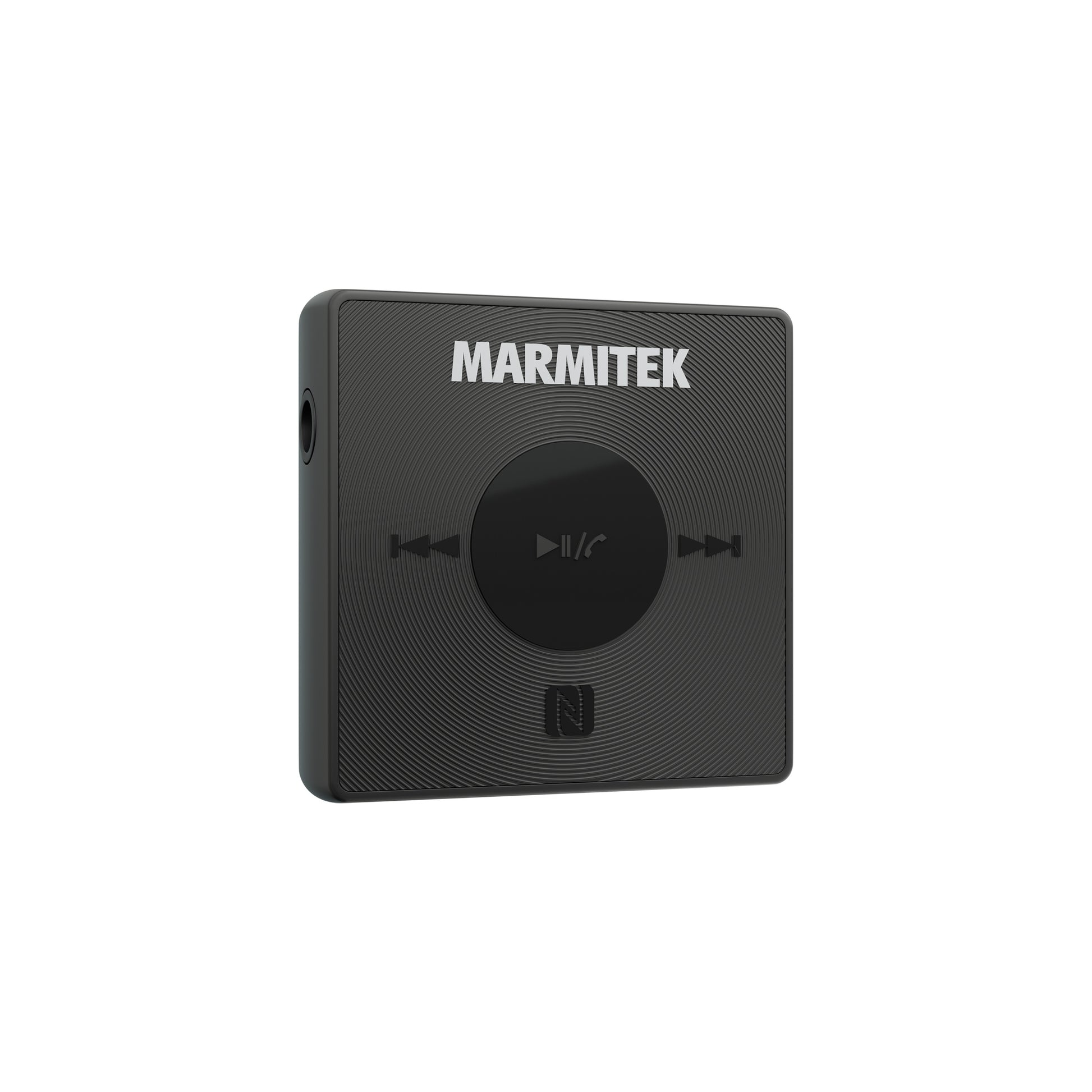 Ricevitore Bluetooth Marmitek nero con pulsante play/pausa.