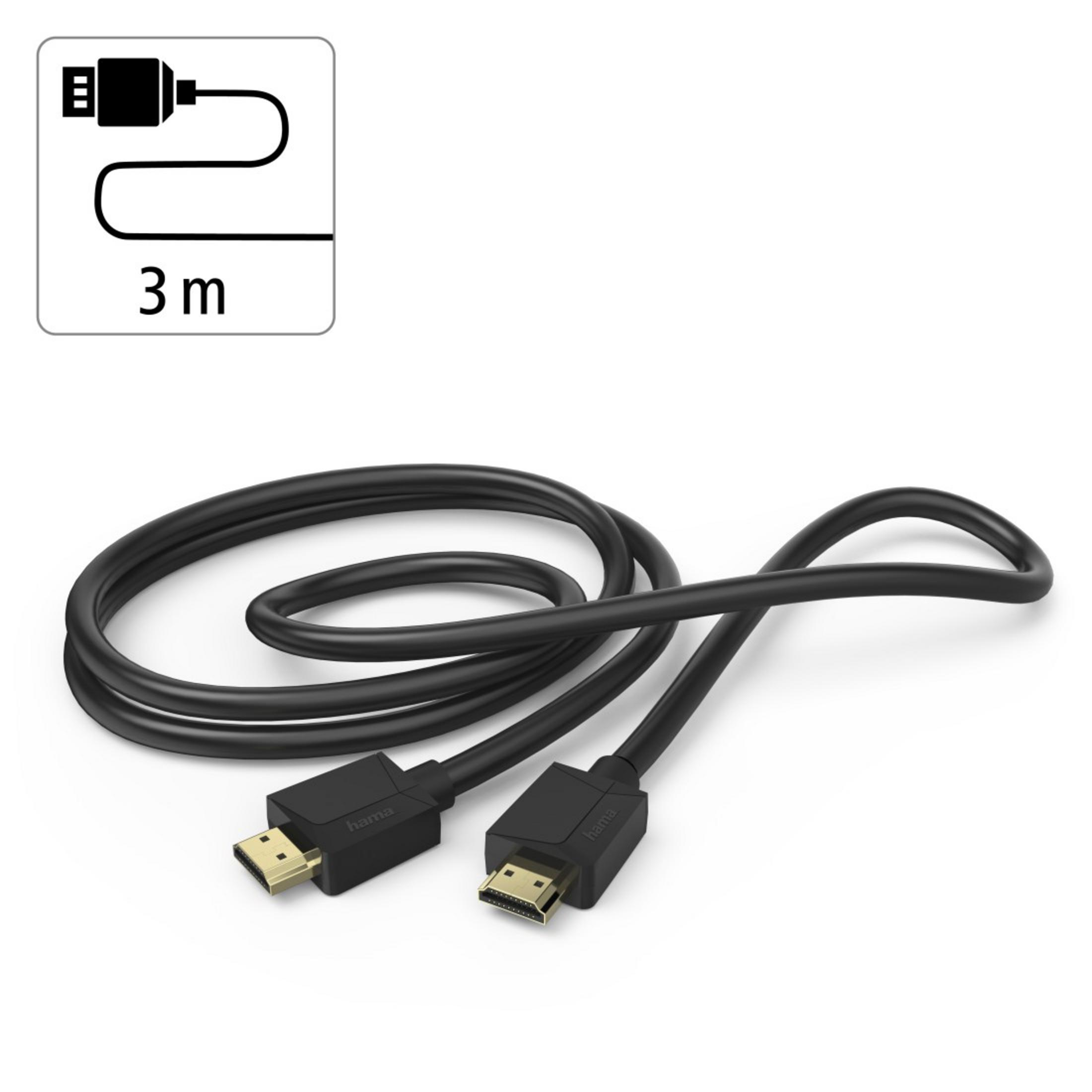 Czarny kabel HDMI ze złotymi złączami, z etykietą wskazującą długość kabla na 3 m.