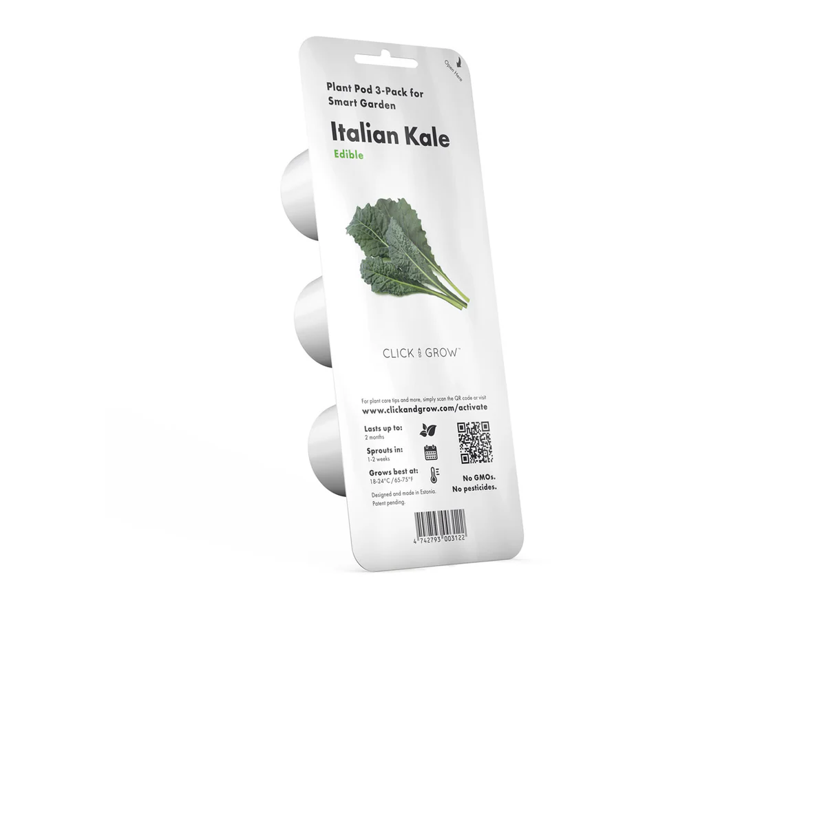 Wit pakketje met een afbeelding van boerenkool. Het pakketje bevat drie zaadpeulen.