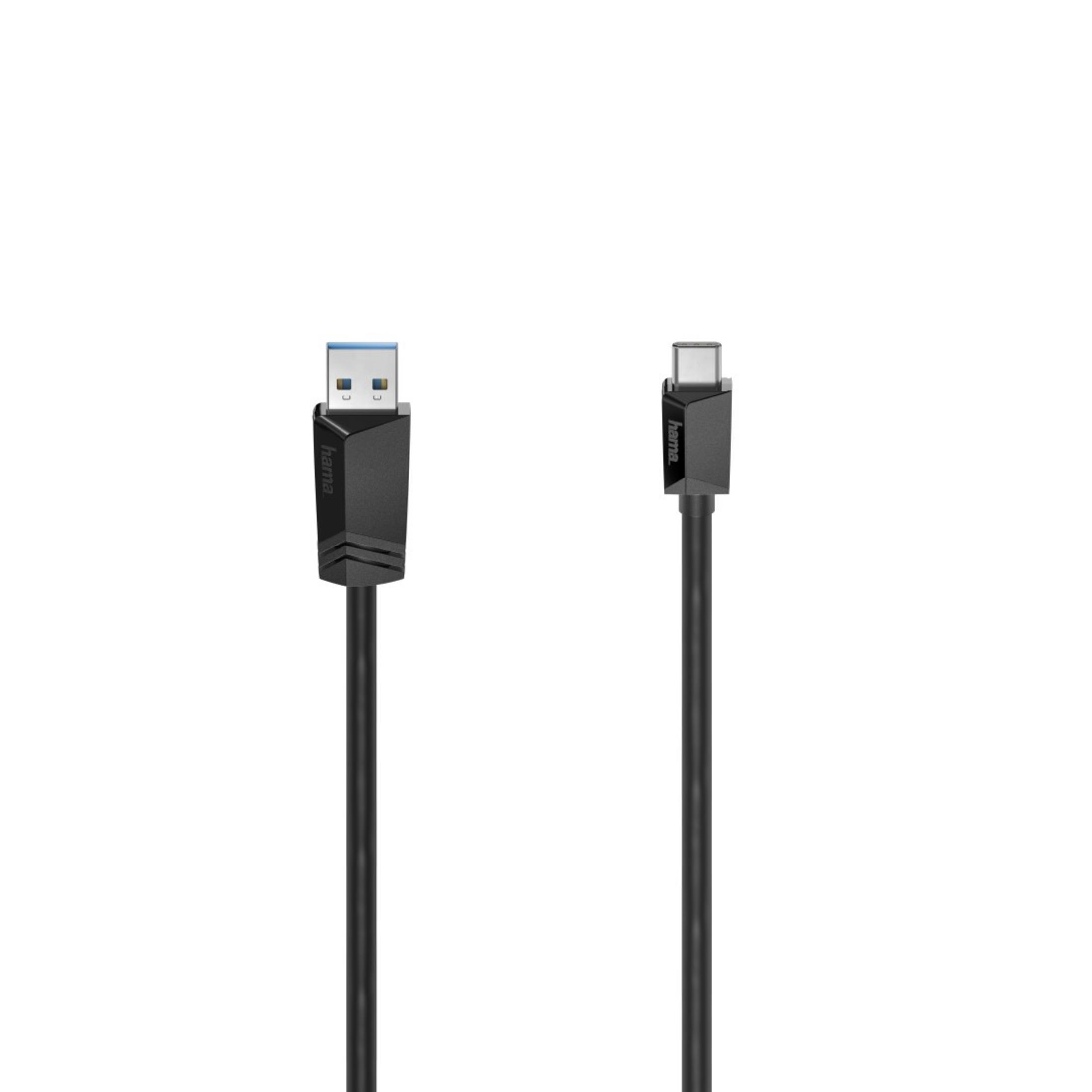 Due cavi USB neri con connettori diversi. Entrambi su sfondo bianco e mostrano 'hama' sui connettori.