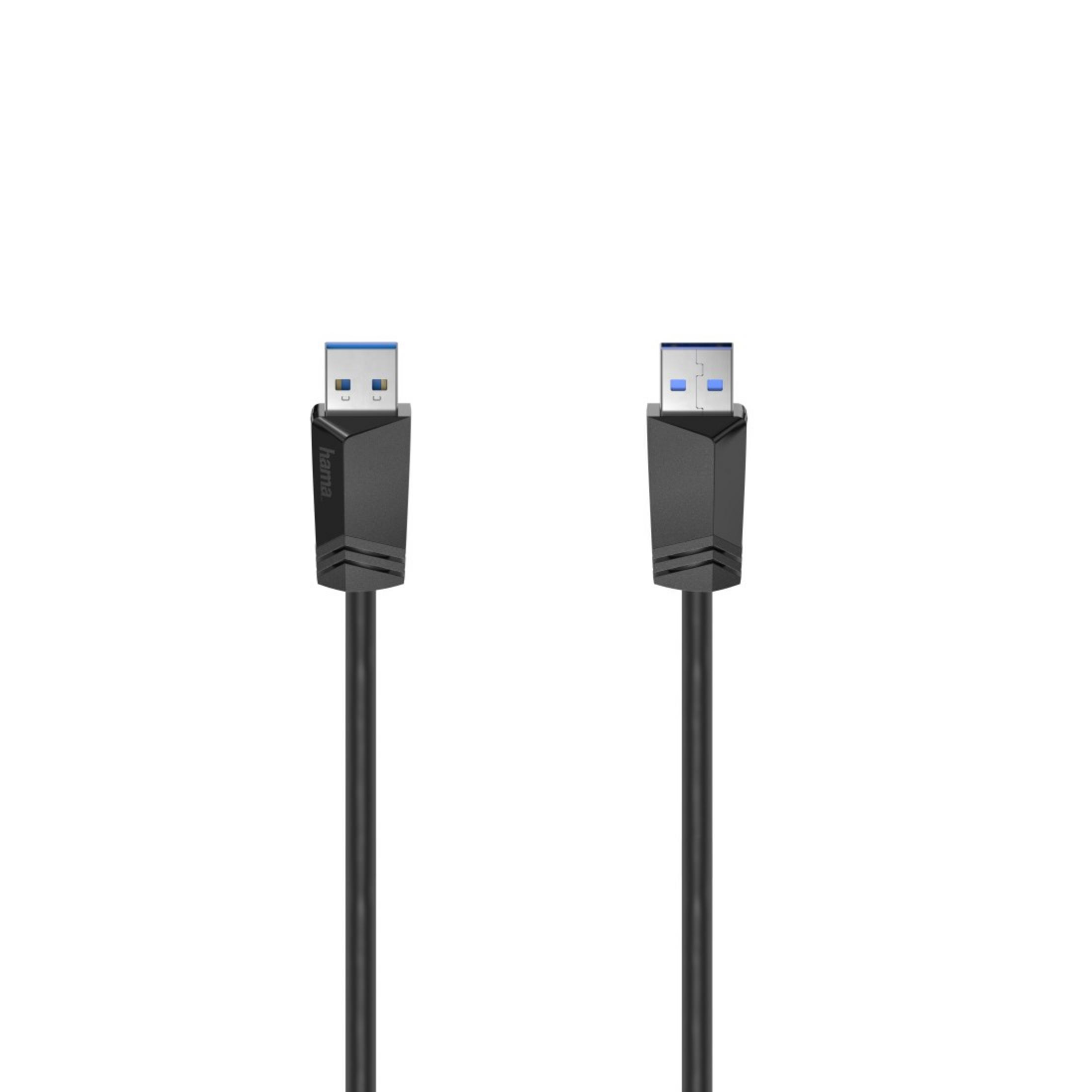 Due cavi USB neri con connettori a ciascuna estremità, su sfondo bianco.