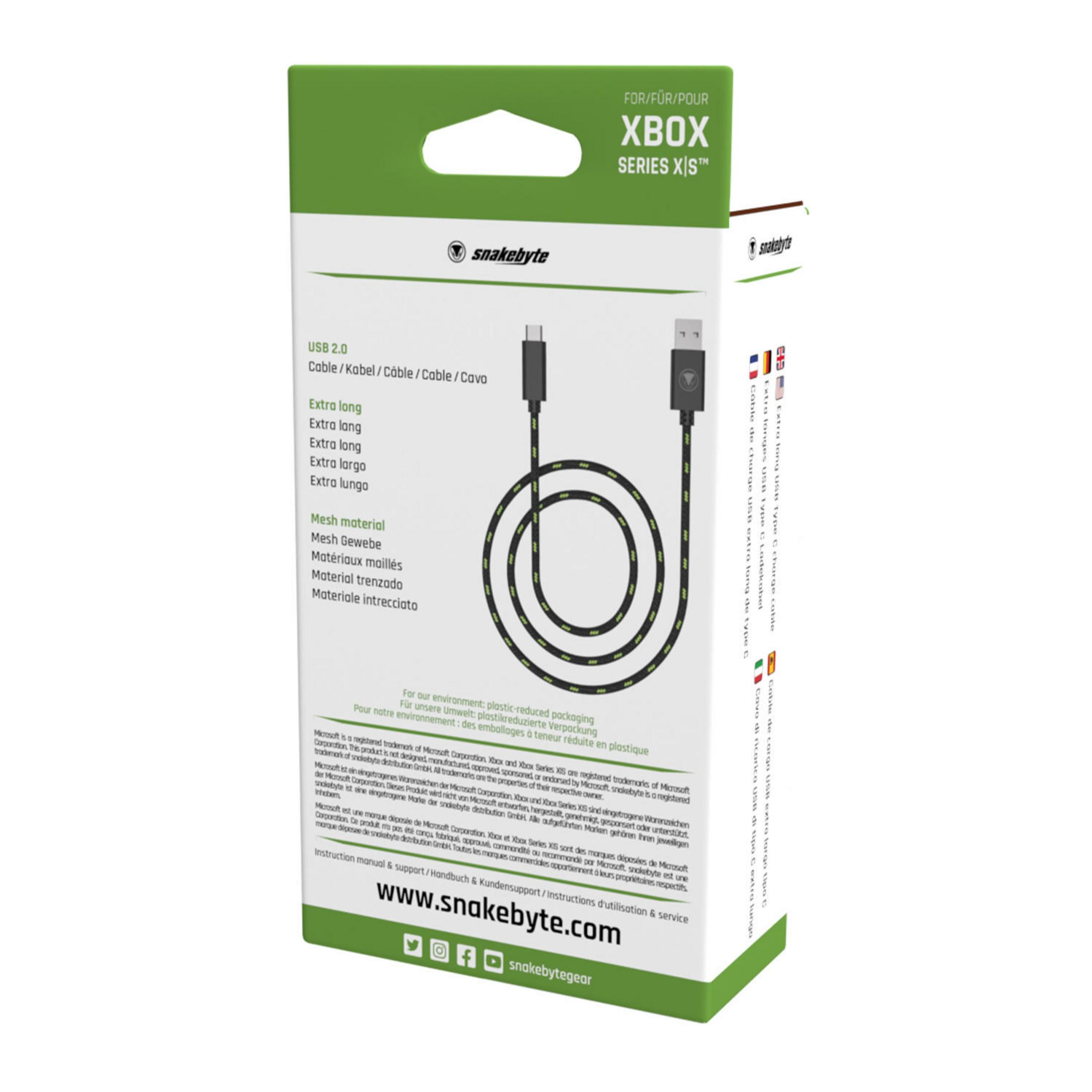 Box mit USB 2.0 Kabel und Beschreibung. Weißer Hintergrund.