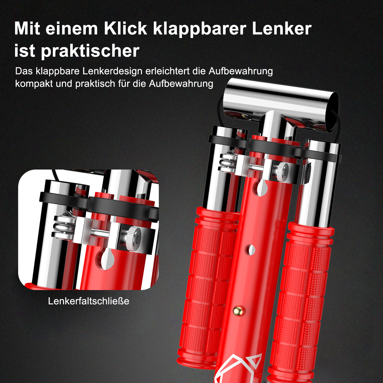 Roter Handgriff-Trainer mit Klappmechanismus, Nahaufnahme.