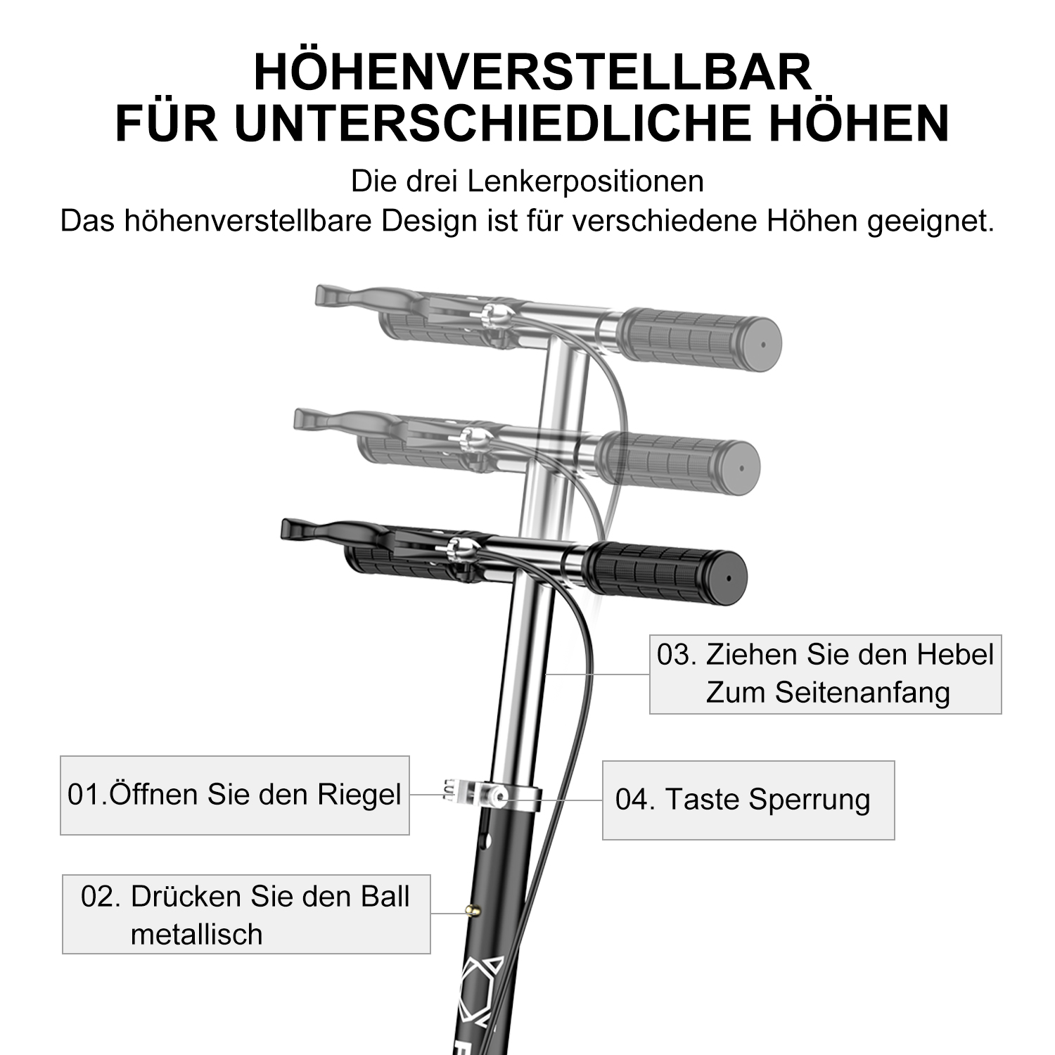 Der Lenker eines Rollers mit Einstellanweisungen.