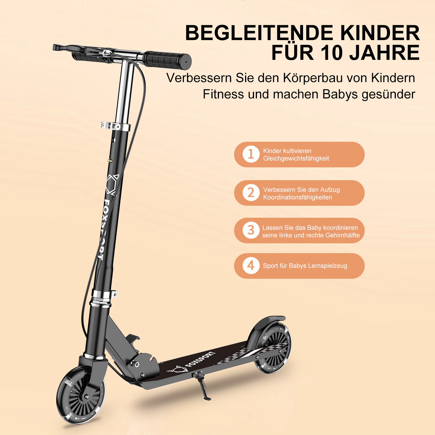Ein schwarzer Roller mit schwarzem und silbernem Griff. Der Roller ist auf weißem Hintergrund.