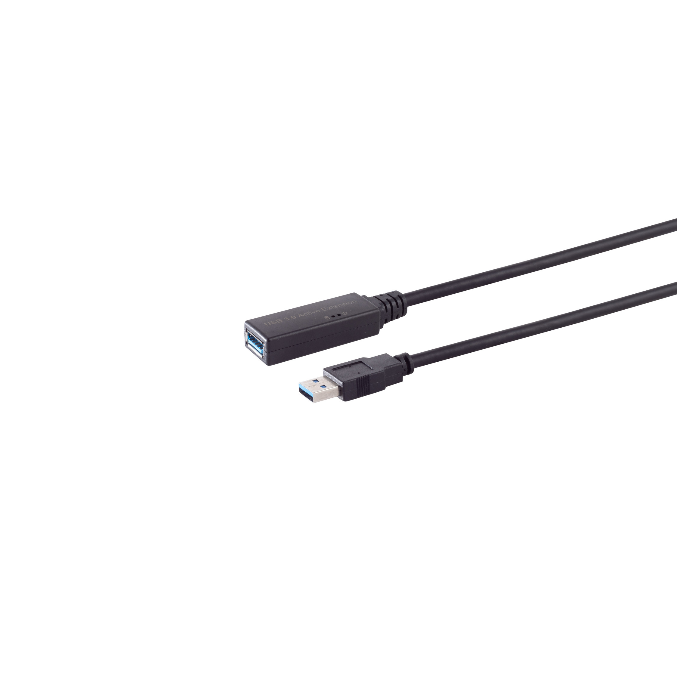 Cavo USB 3.0 nero con connettore femmina e maschio su sfondo bianco.