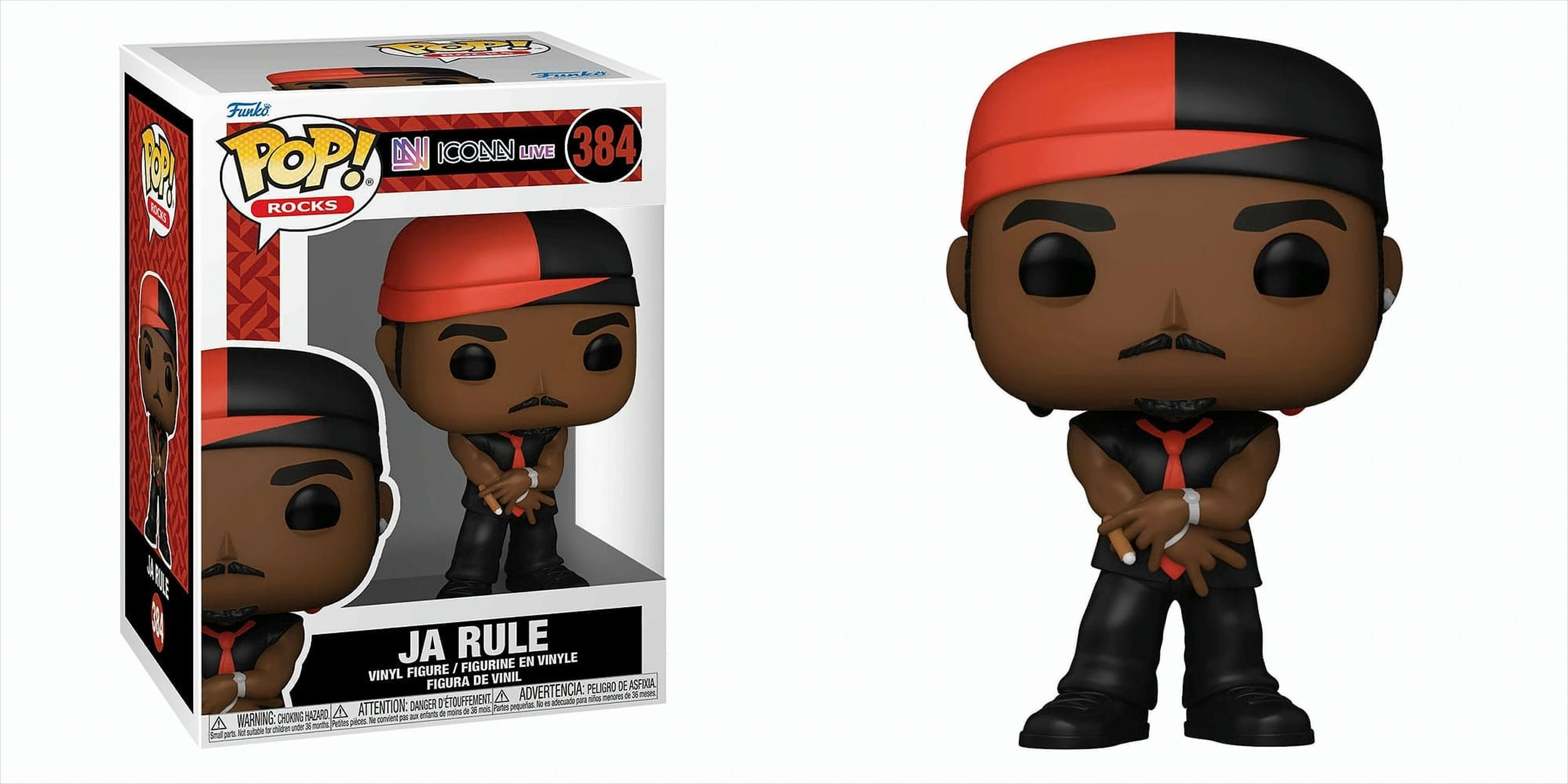 Figura Funko Pop di Ja Rule in scatola, con bandana rossa e nera.