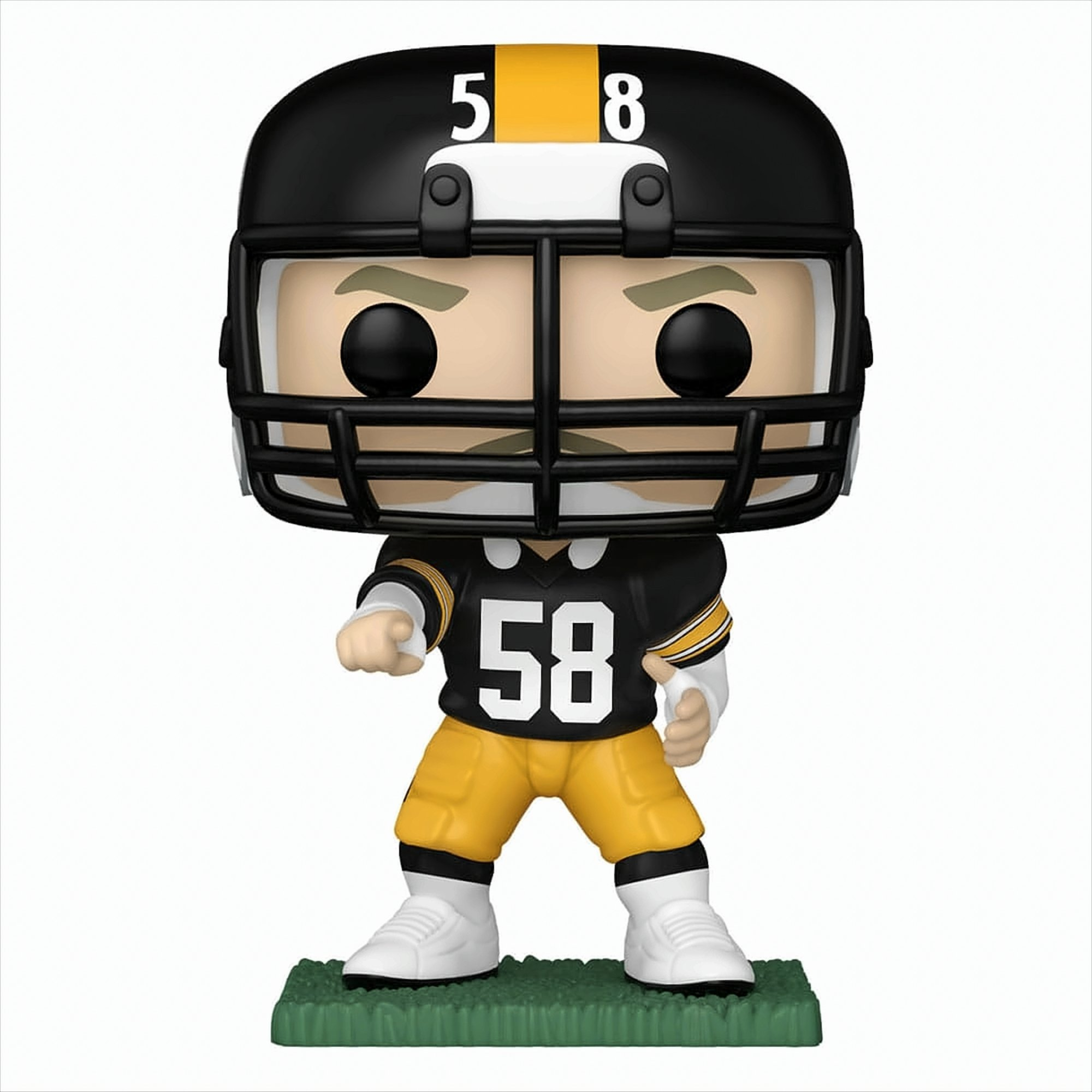Funko Pop Figur eines Footballspielers in schwarz-goldener Uniform, mit schwarzem Helm.