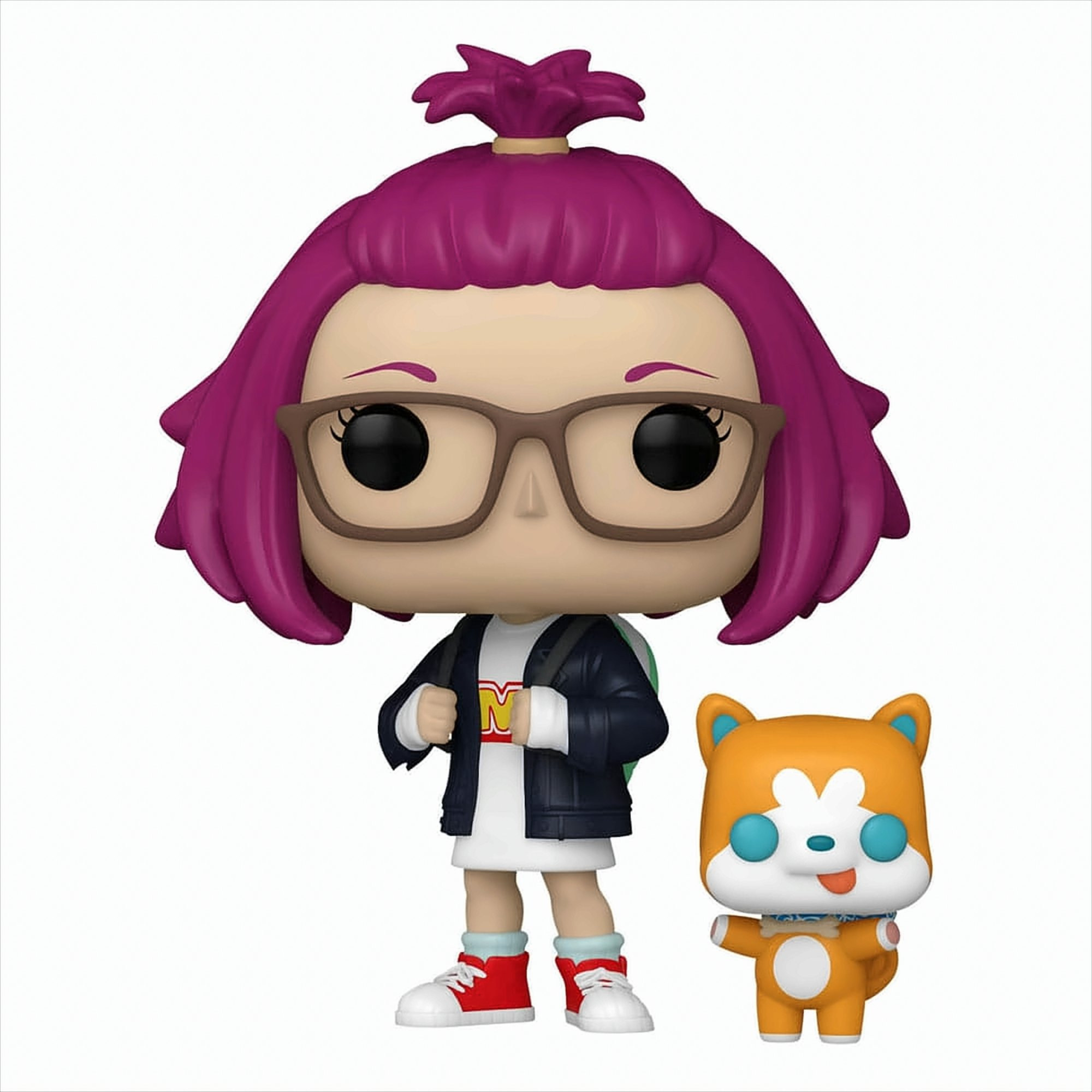 Eine Funko Pop Figur eines Mädchens mit Brille und einer Hundefigur.