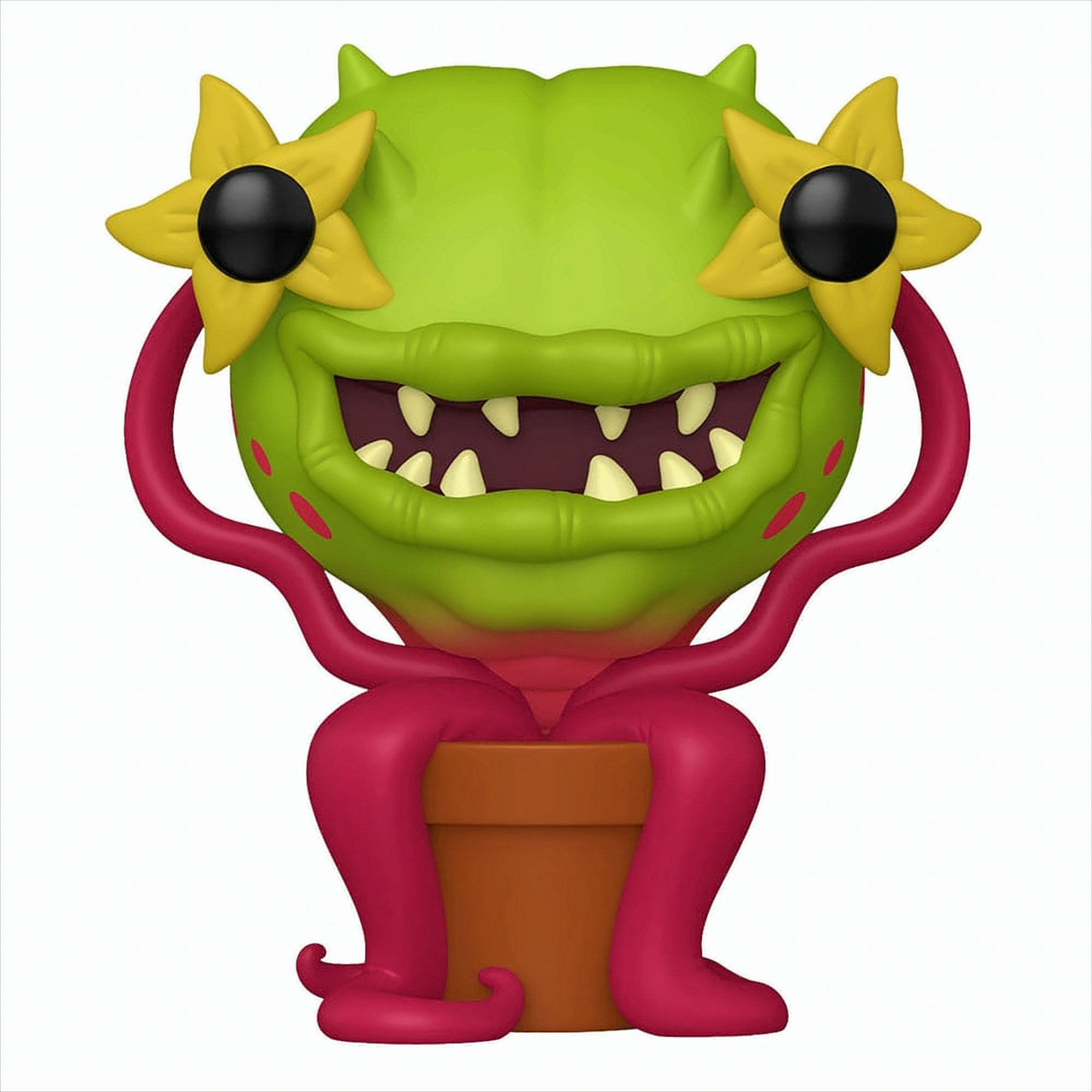 Eine Little Shop of Horrors Funko Pop Figur eines Monsters in einem Topf.