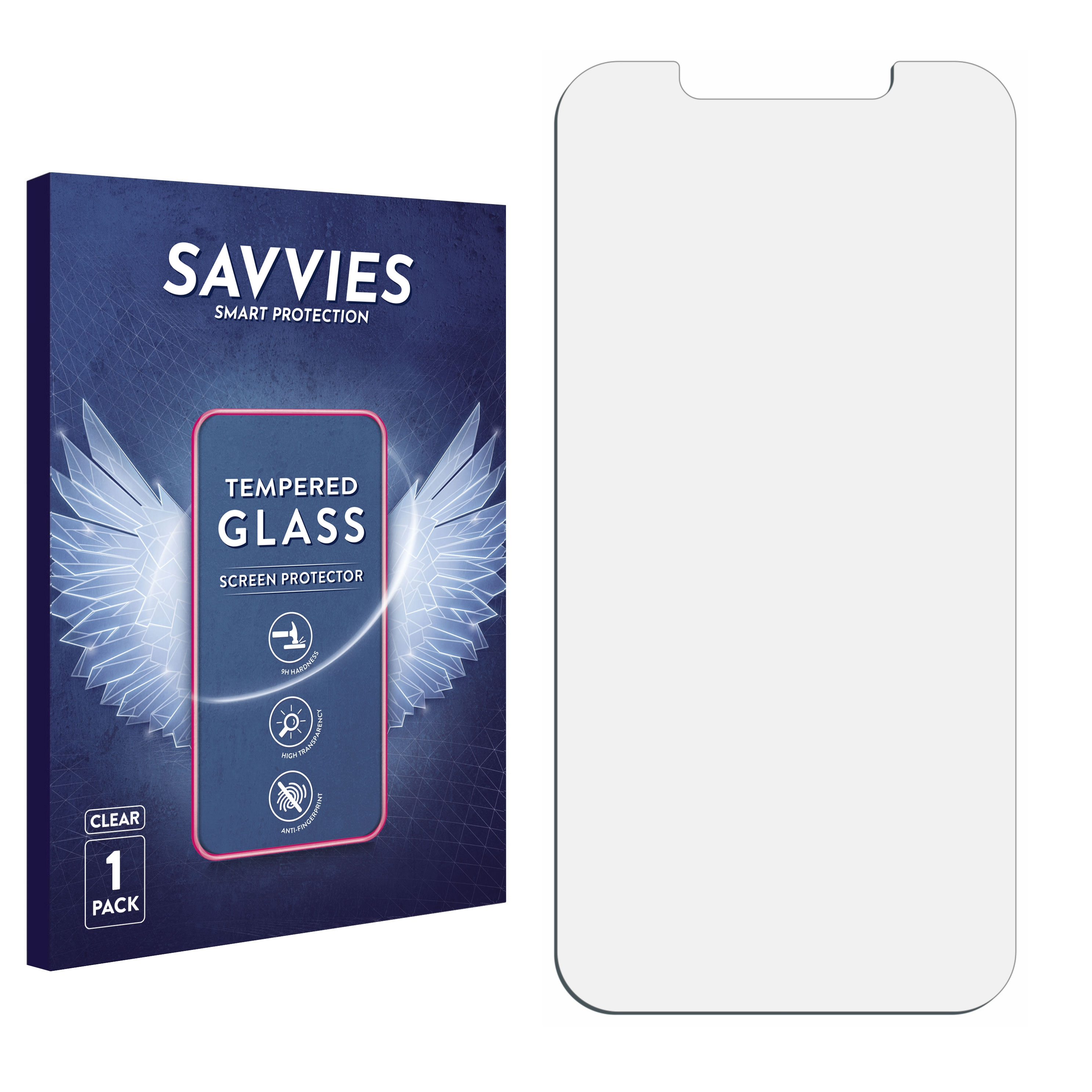 Ein Displayschutz und seine Verpackung auf weißem Hintergrund. Der Schutz ist transparent.