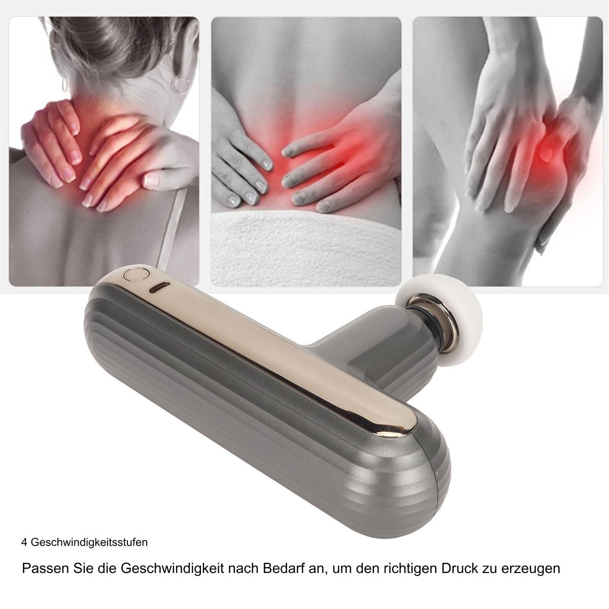 Ein graues Massagegerät mit drei hervorgehobenen Schmerzpunkten. Text unten.