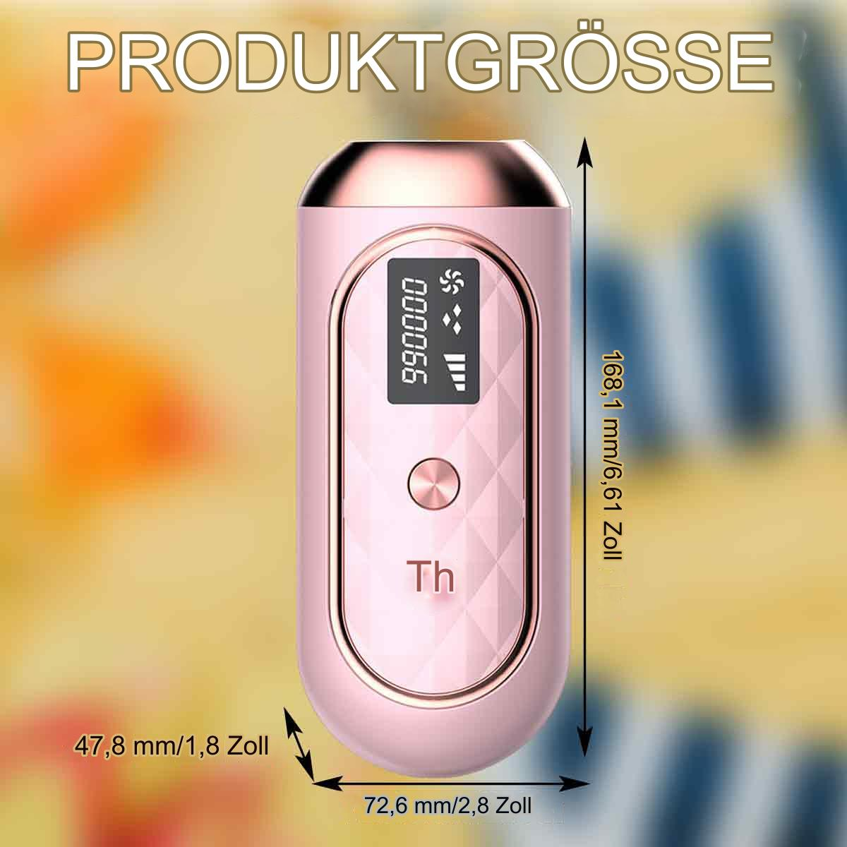 Ein rosa Gerät mit einem Bildschirm darauf. Der Bildschirm zeigt Zahlen und ein Batteriesymbol. Das Gerät hat eine Taste.