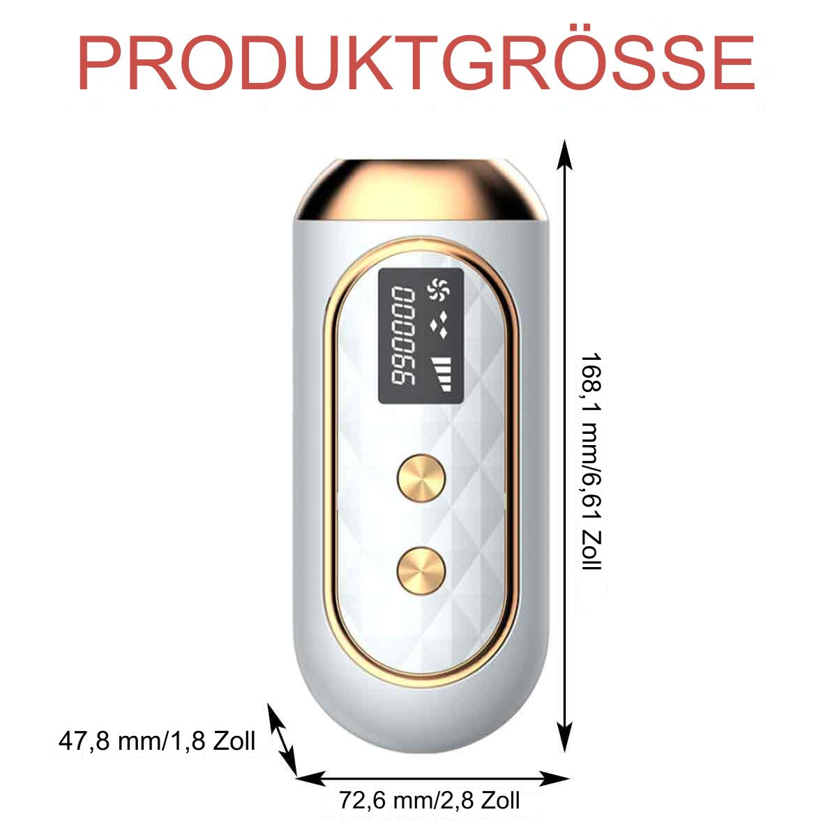 Ein weißes und goldenes Gerät mit einem Bildschirm, der Zahlen und Balken anzeigt.