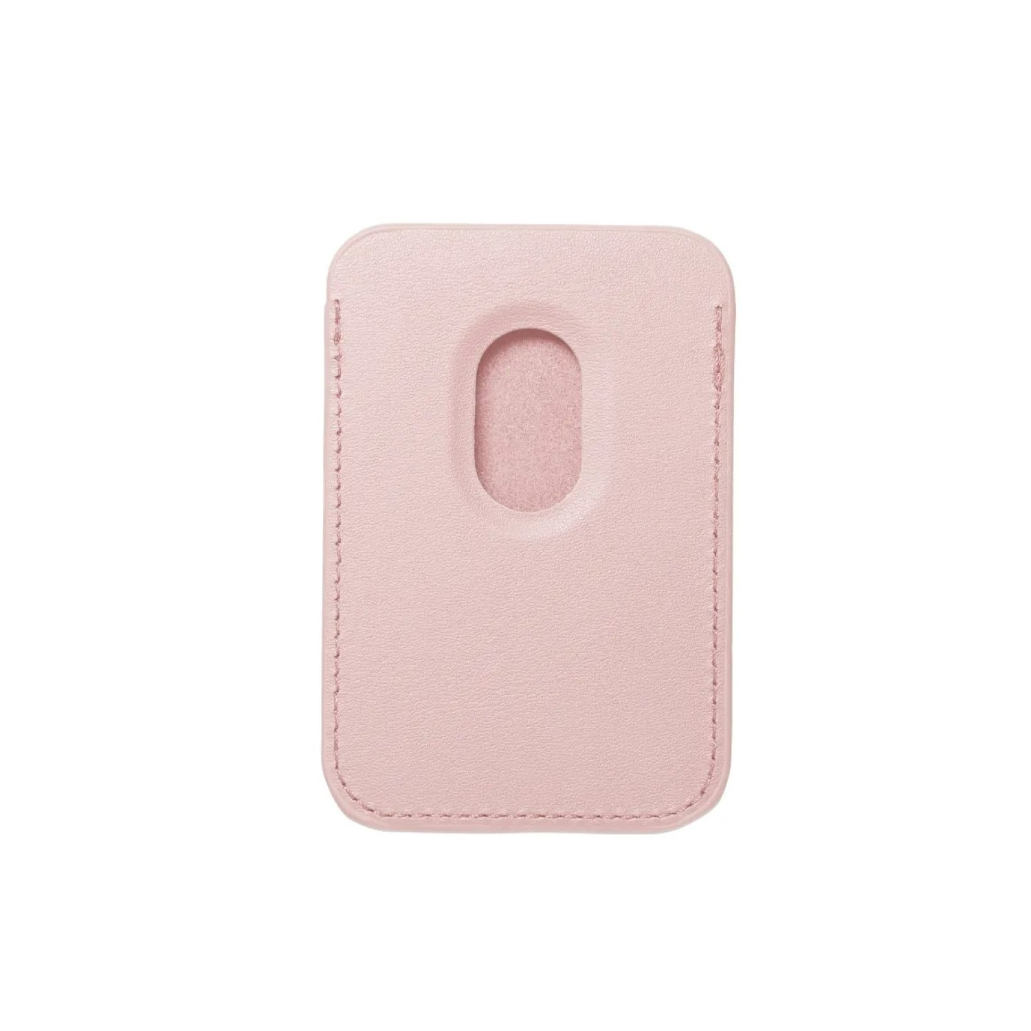 Portacarte rosa con ritaglio. Bordi cuciti e superficie liscia.