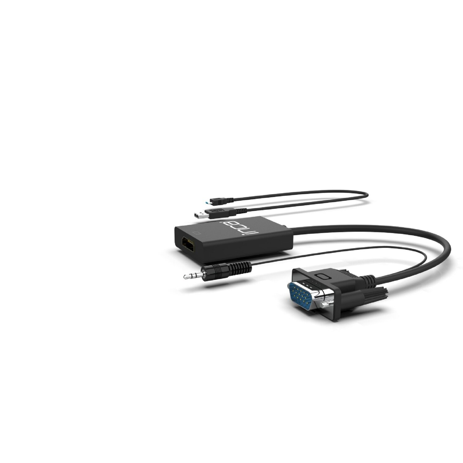 Czarny adapter z wieloma portami i kablami.