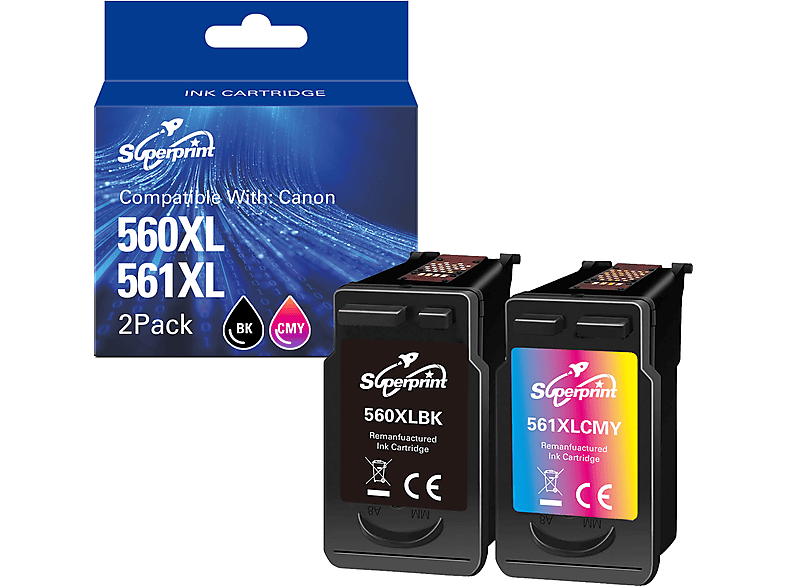SUPERPRINT PG-560XL + CL-561XL Tintenpatrone Schwarz, Cyan, Magenta ...