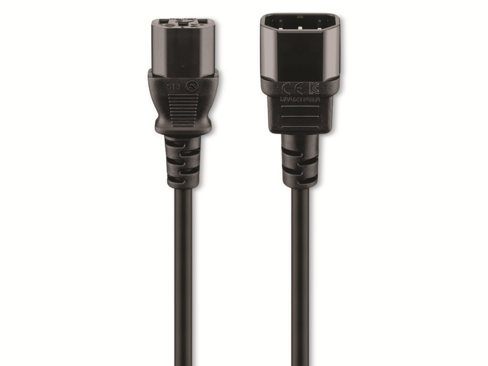 Dwa czarne przewody zasilające ze złączami na białym tle.