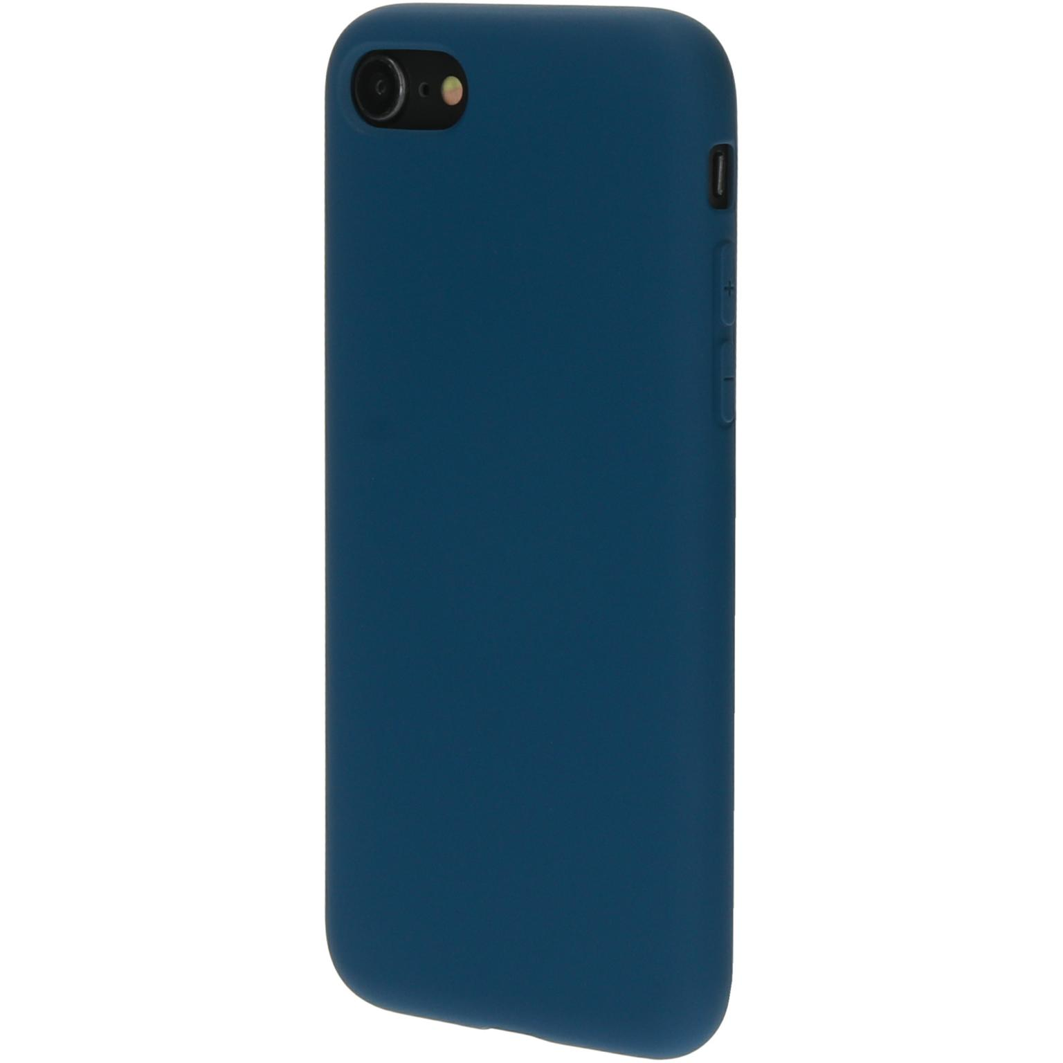 Een donkerblauwe telefoonhoes op een witte achtergrond.