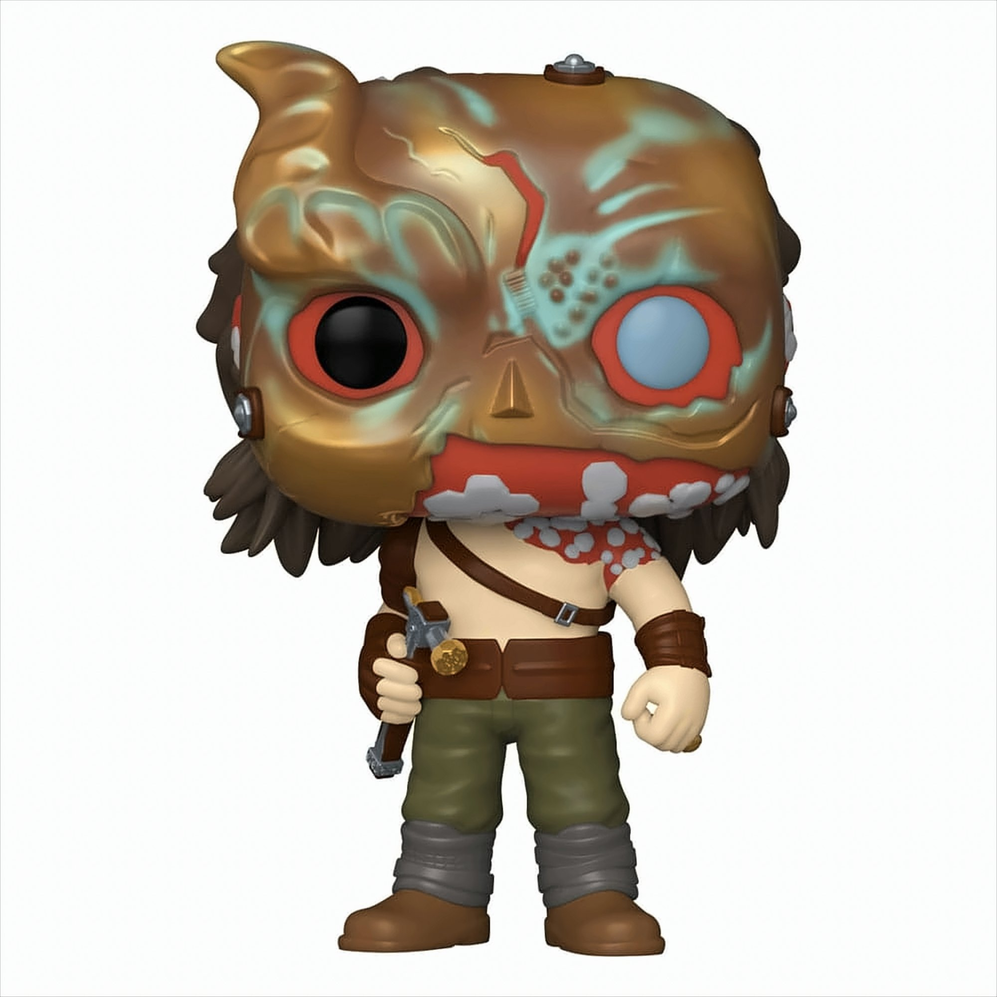 Eine Funko Pop Figur eines zombieartigen Charakters, der eine Waffe hält.
