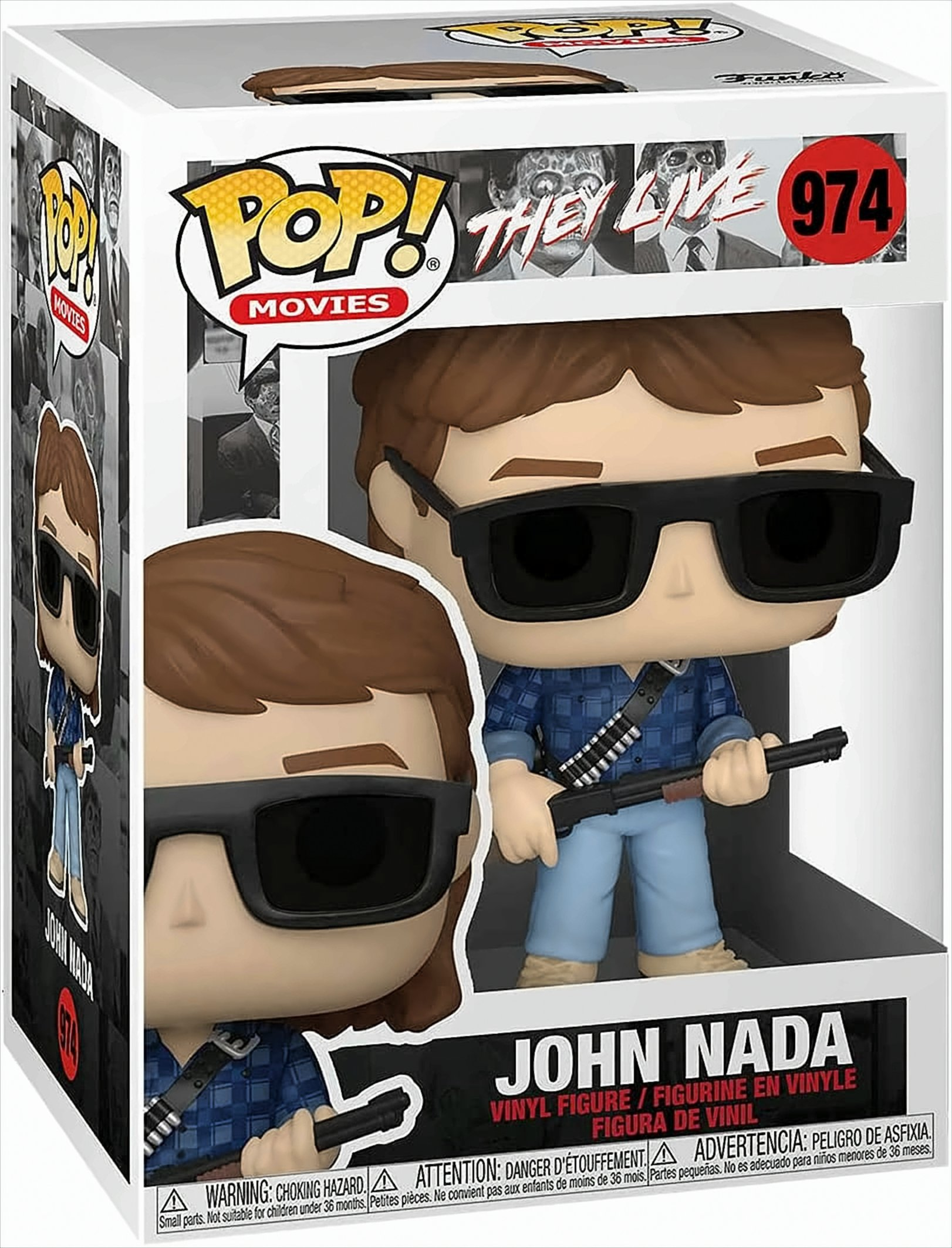 Funko Pop Figur von John Nada aus They Live, in einer Box mit dem Filmtitel.