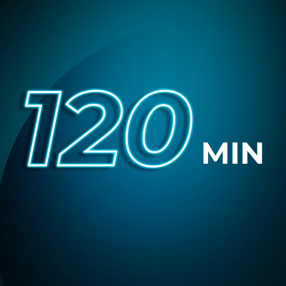 Sfondo blu sfumato con testo al neon "120 MIN".