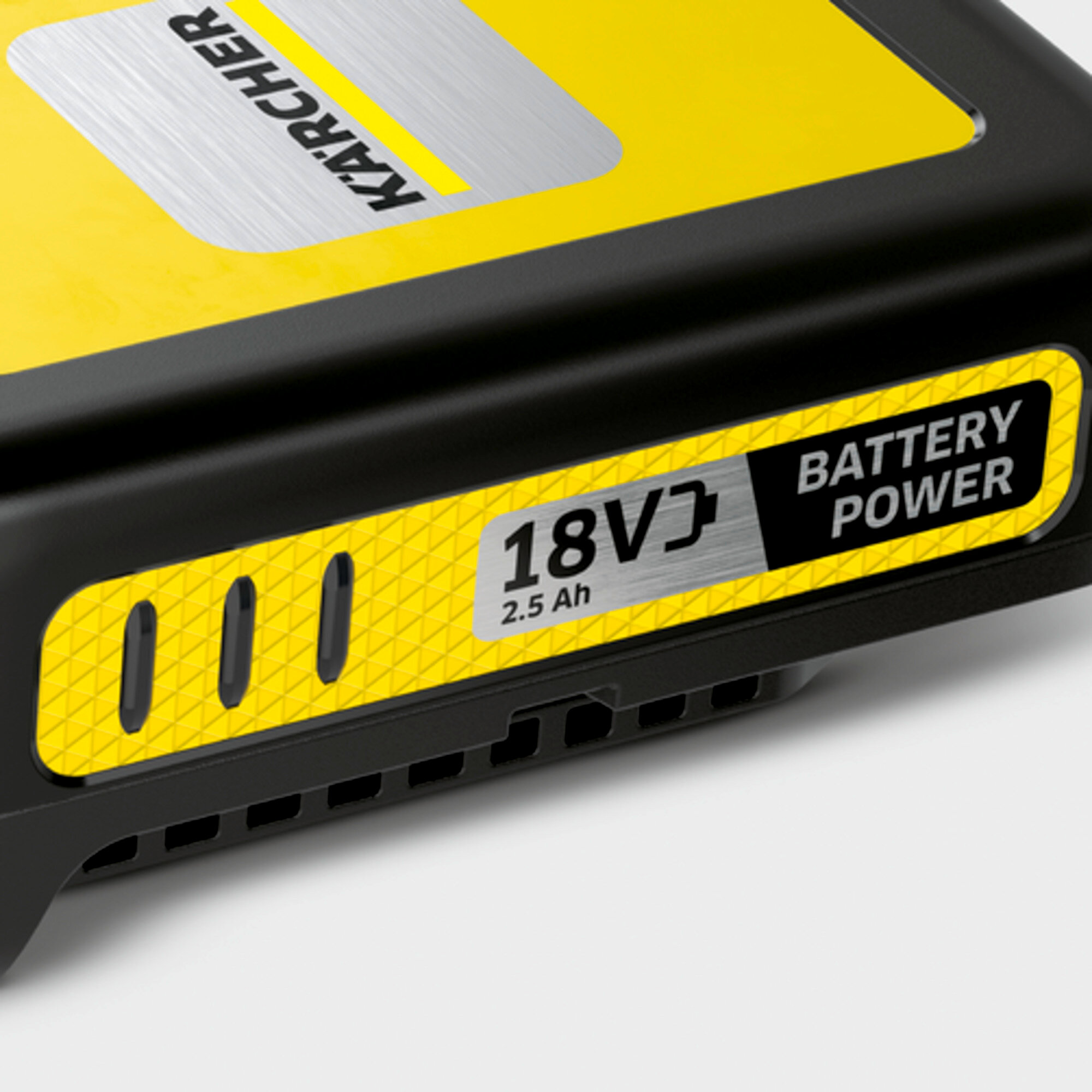 Czarny akumulator z żółtą etykietą z napisem 'BATTERY POWER' i '18V'.