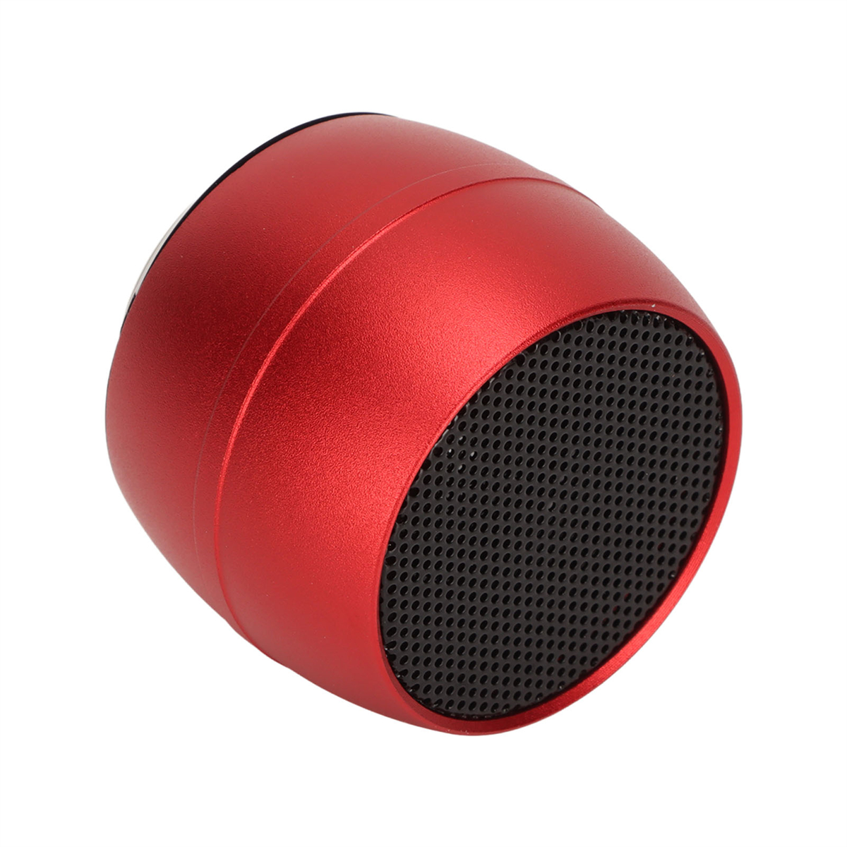 Ein roter, runder, kleiner Lautsprecher mit einem schwarzen Mesh-Gitter. Der Lautsprecher ist abgewinkelt.
