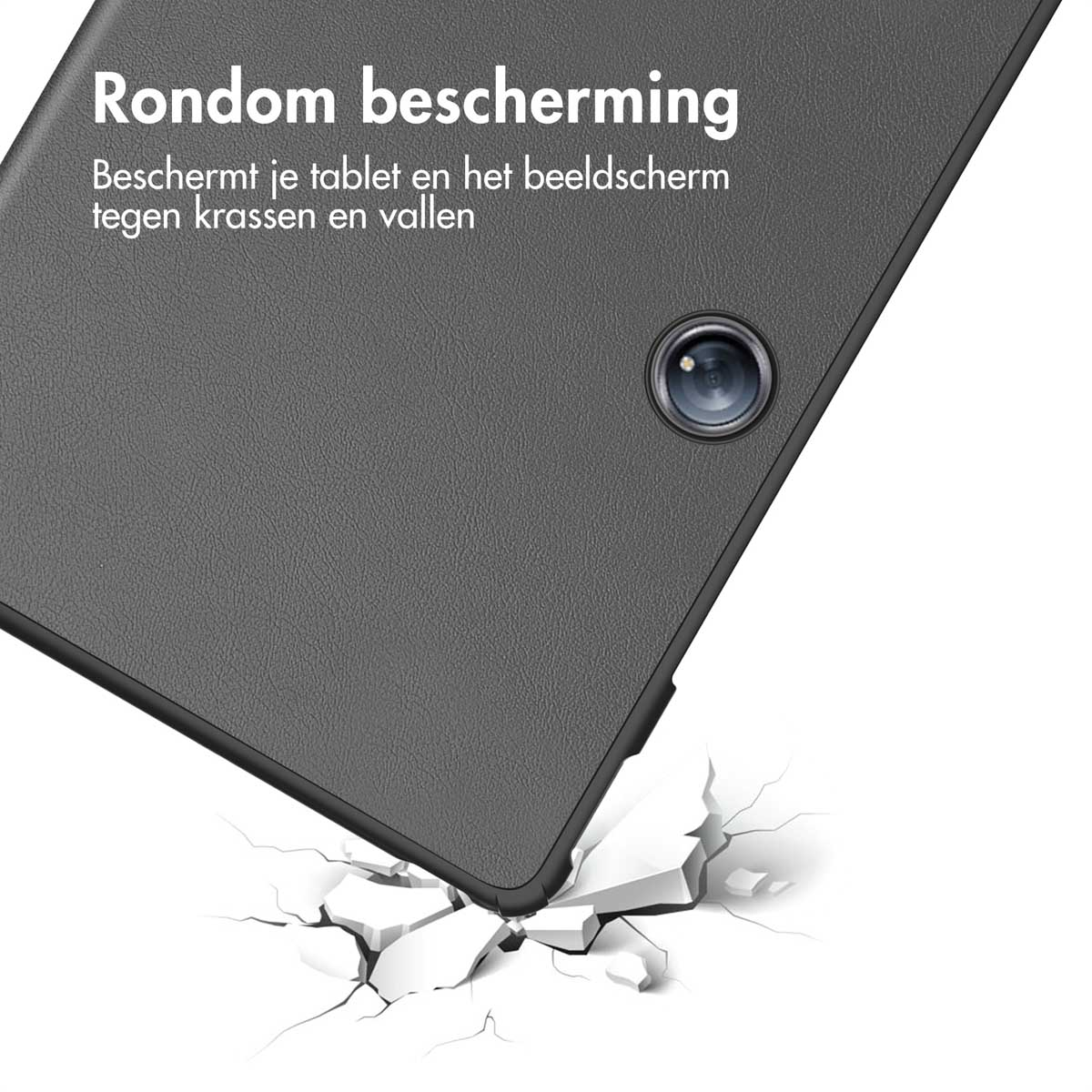 A tablet case with a damaged screen protector, showing protection.
