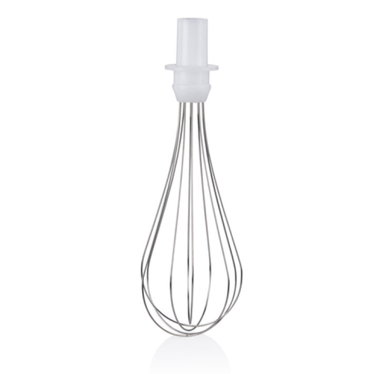 Klopper hulpstuk voor een mixer. Witte plastic top met metalen draden.
