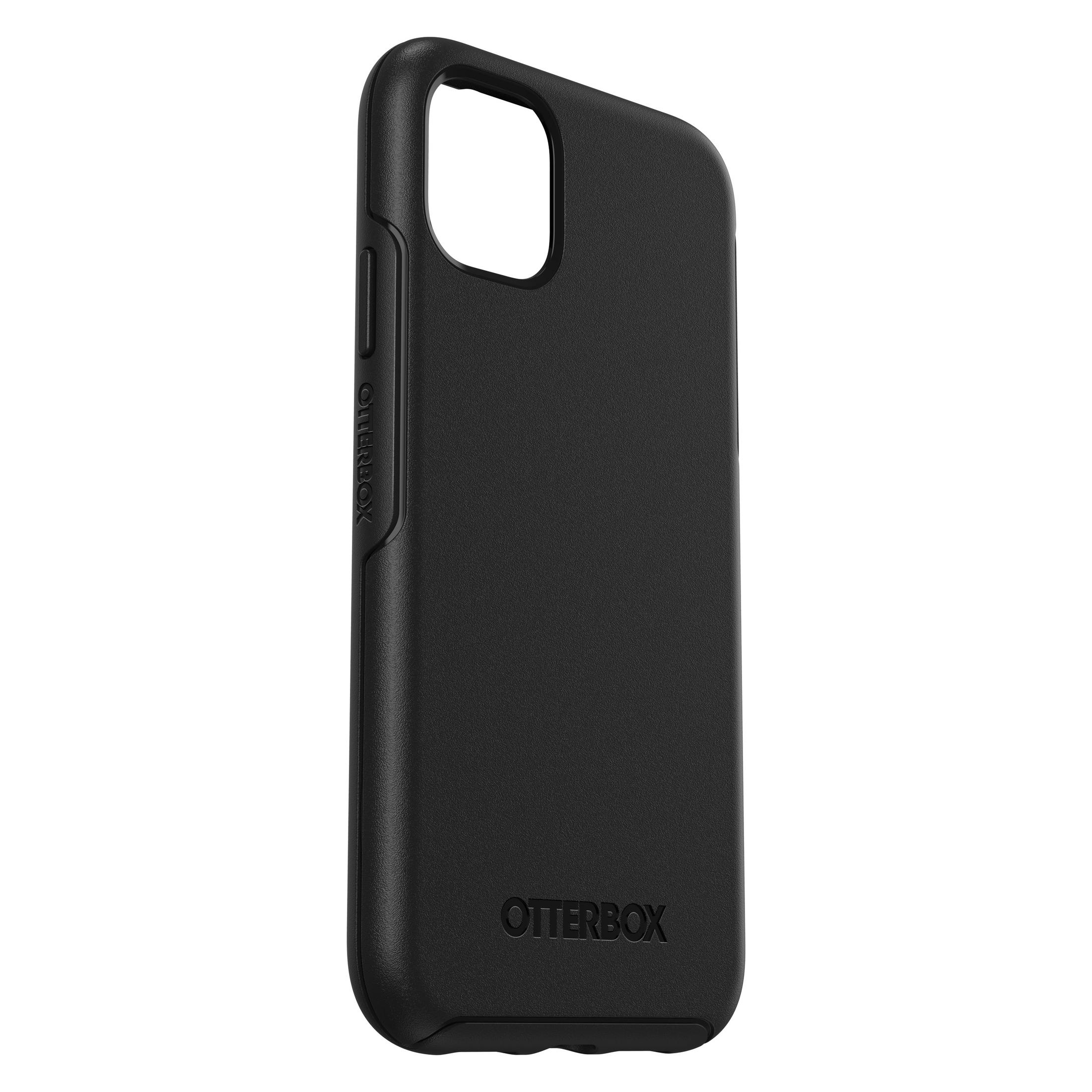 Coque de téléphone noire avec le logo Otterbox sur fond blanc.