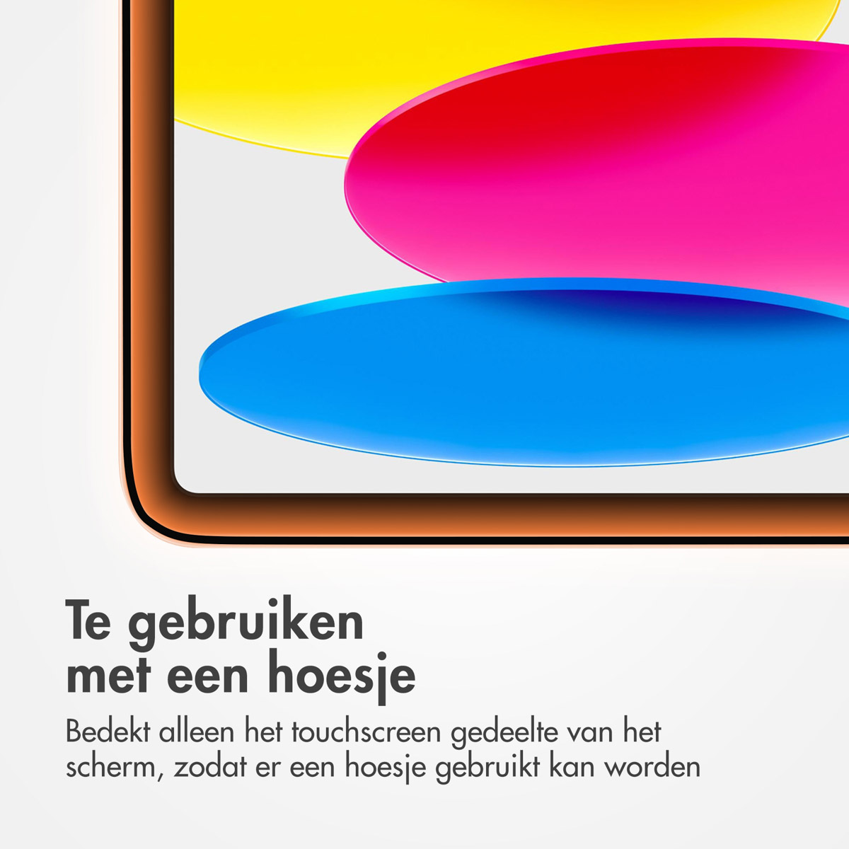 Schermo del tablet che mostra forme colorate e testo. Bordo marrone. Sfondo bianco.