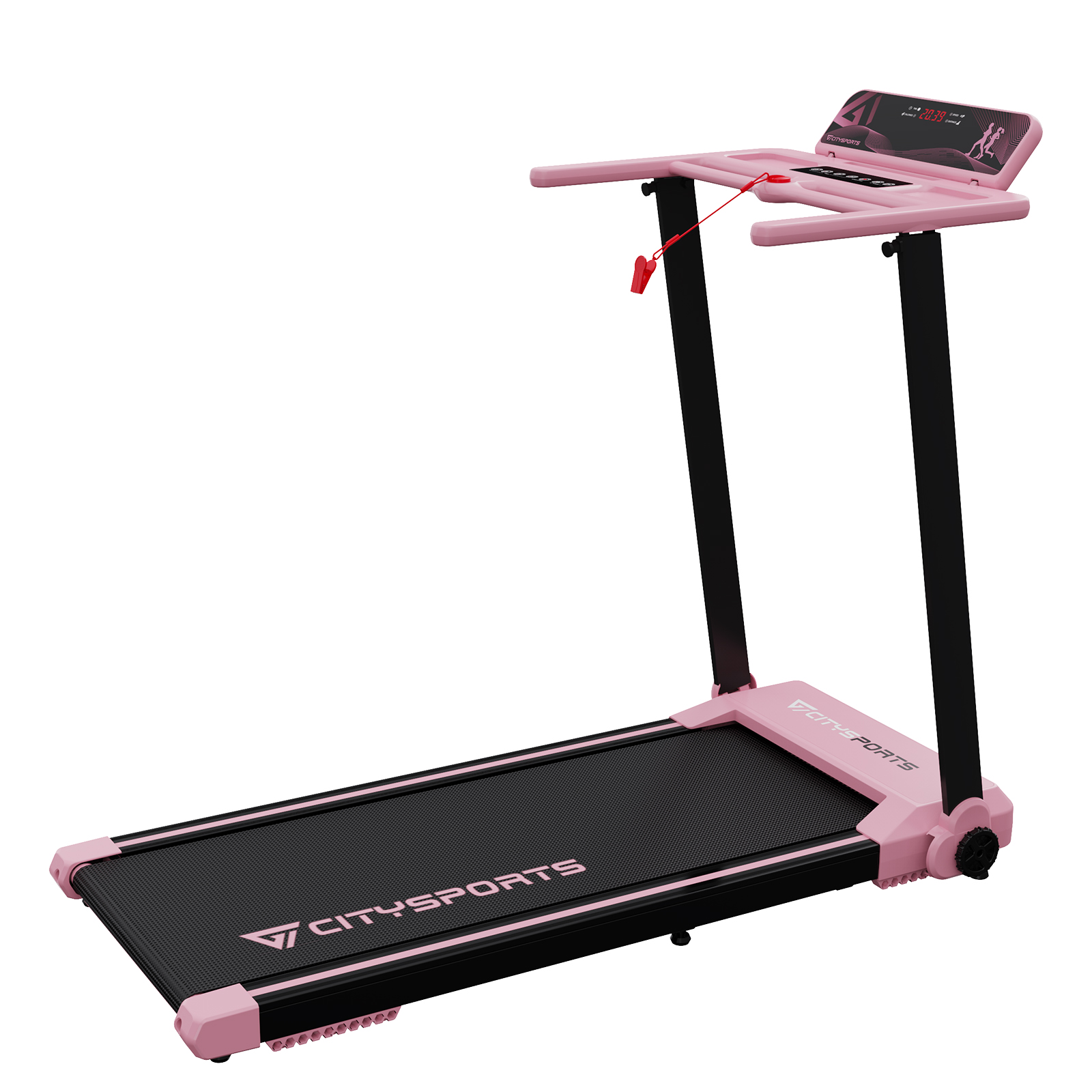 Cinta de correr rosa con cinta negra. Logotipo Citysports.