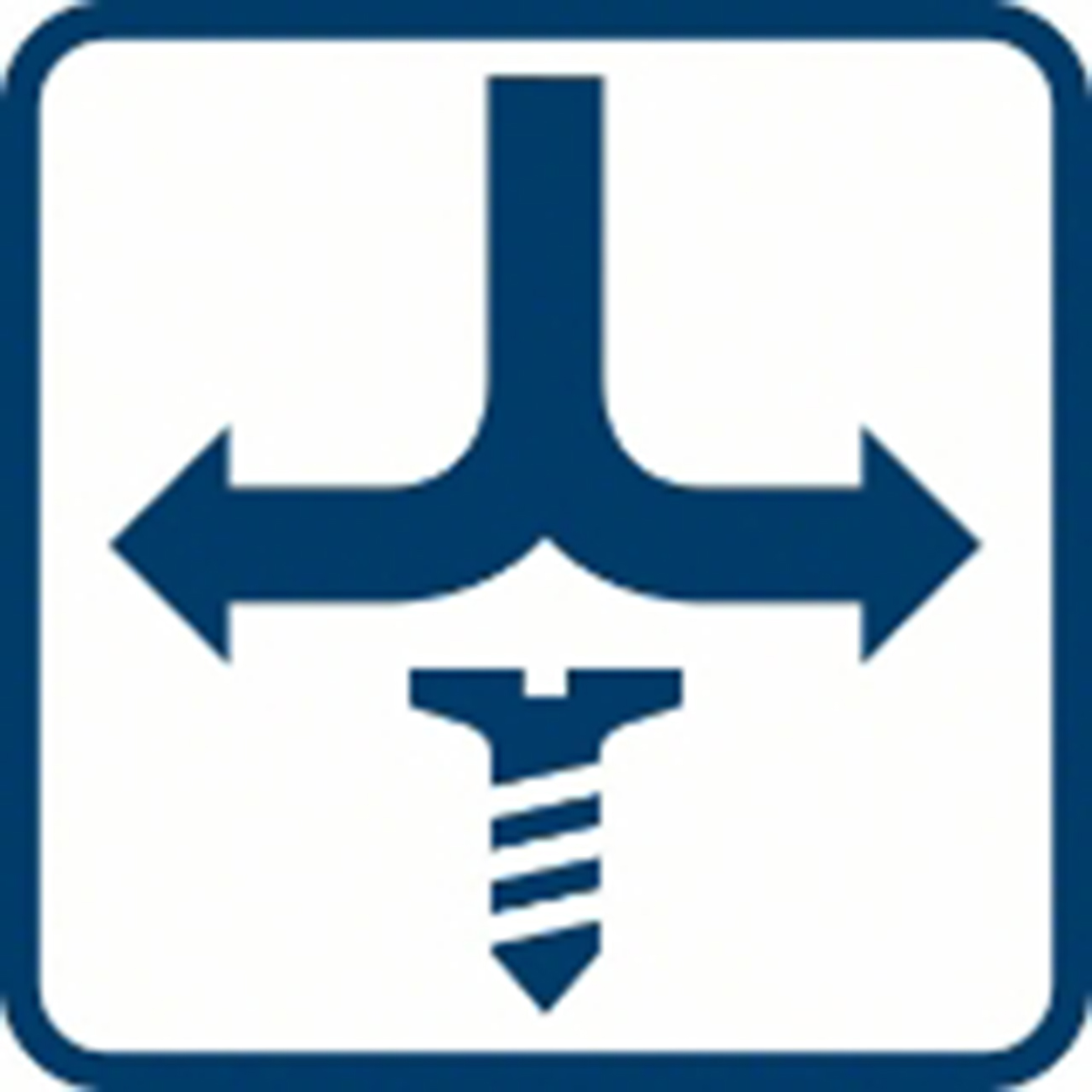 Ein blaues Symbol mit Pfeilen und einer Schraube auf weißem Hintergrund.