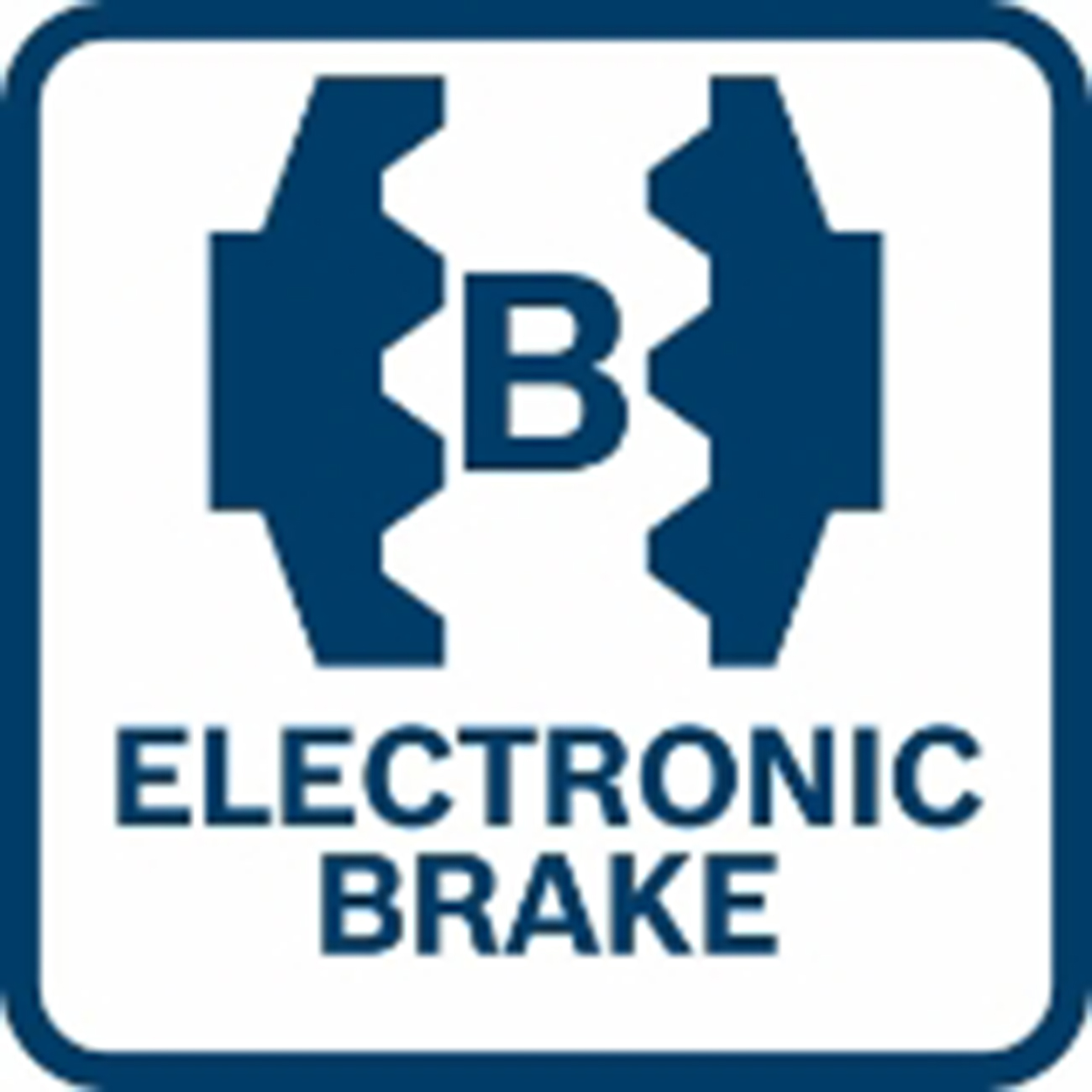 Ein quadratisches blaues Symbol mit dem Text 'ELECTRONIC BRAKE' und einem Zahnradsymbol.