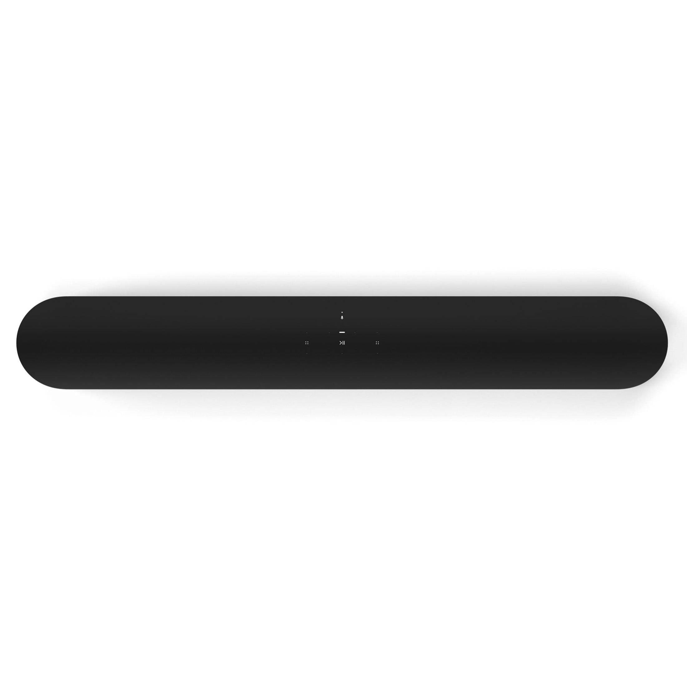 Una barra de sonido negra sobre un fondo blanco, con botones en la parte superior.
