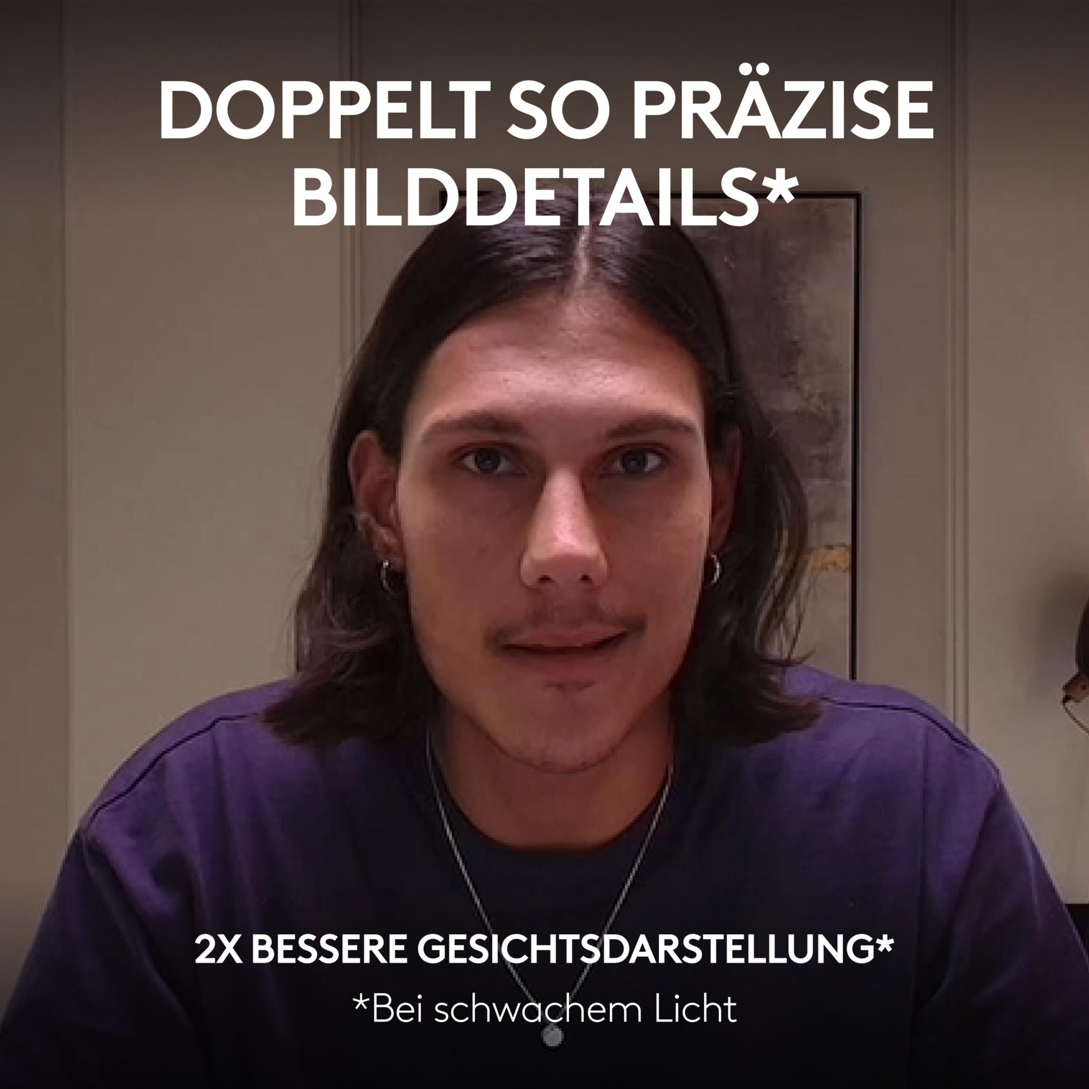 Mężczyzna z długimi włosami i fioletową koszulą, tekst powyżej szczegóły i prezentacja twarzy.