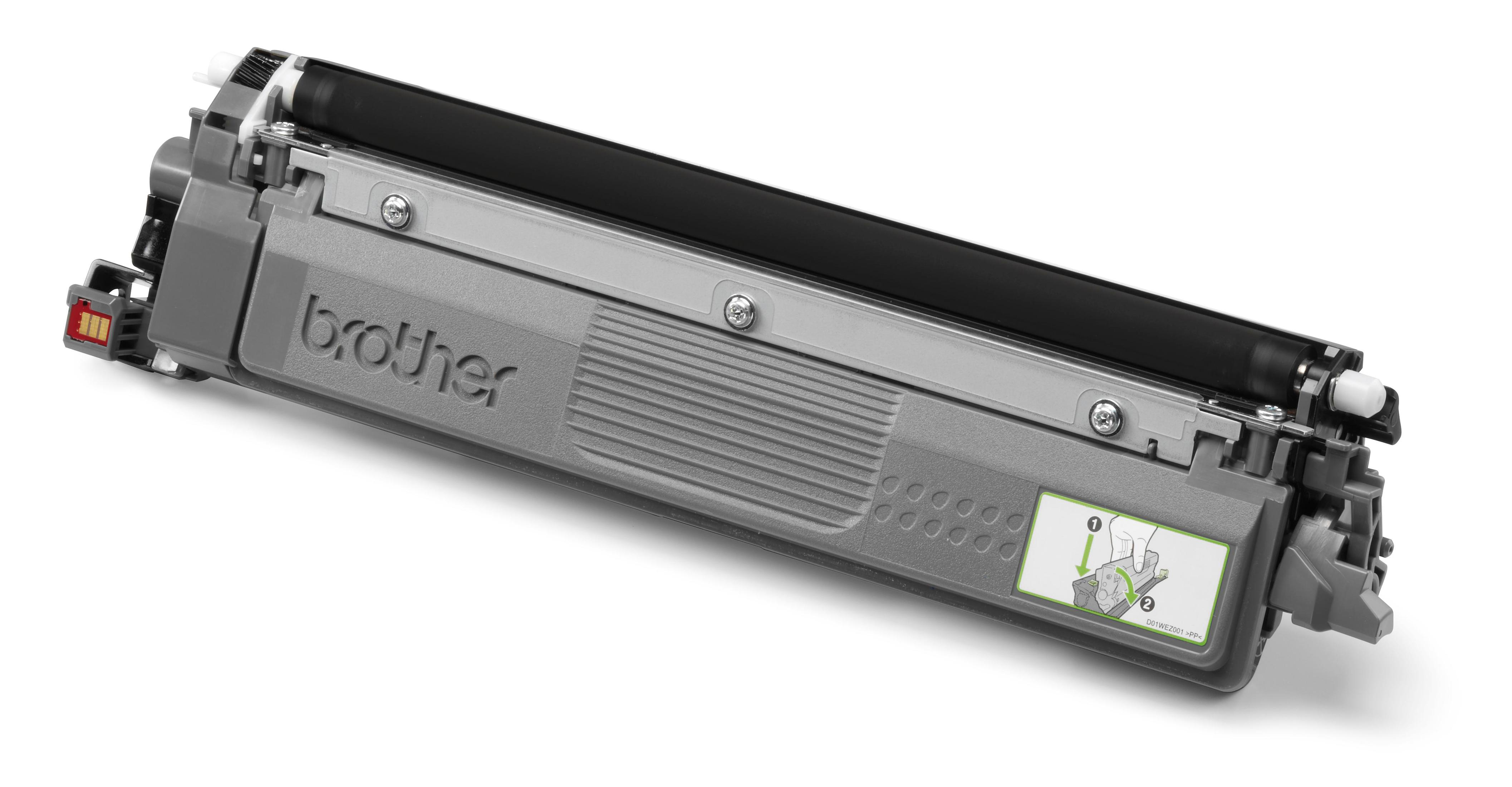Brother toner cartridge. Gray and black with the word "brother". White background.