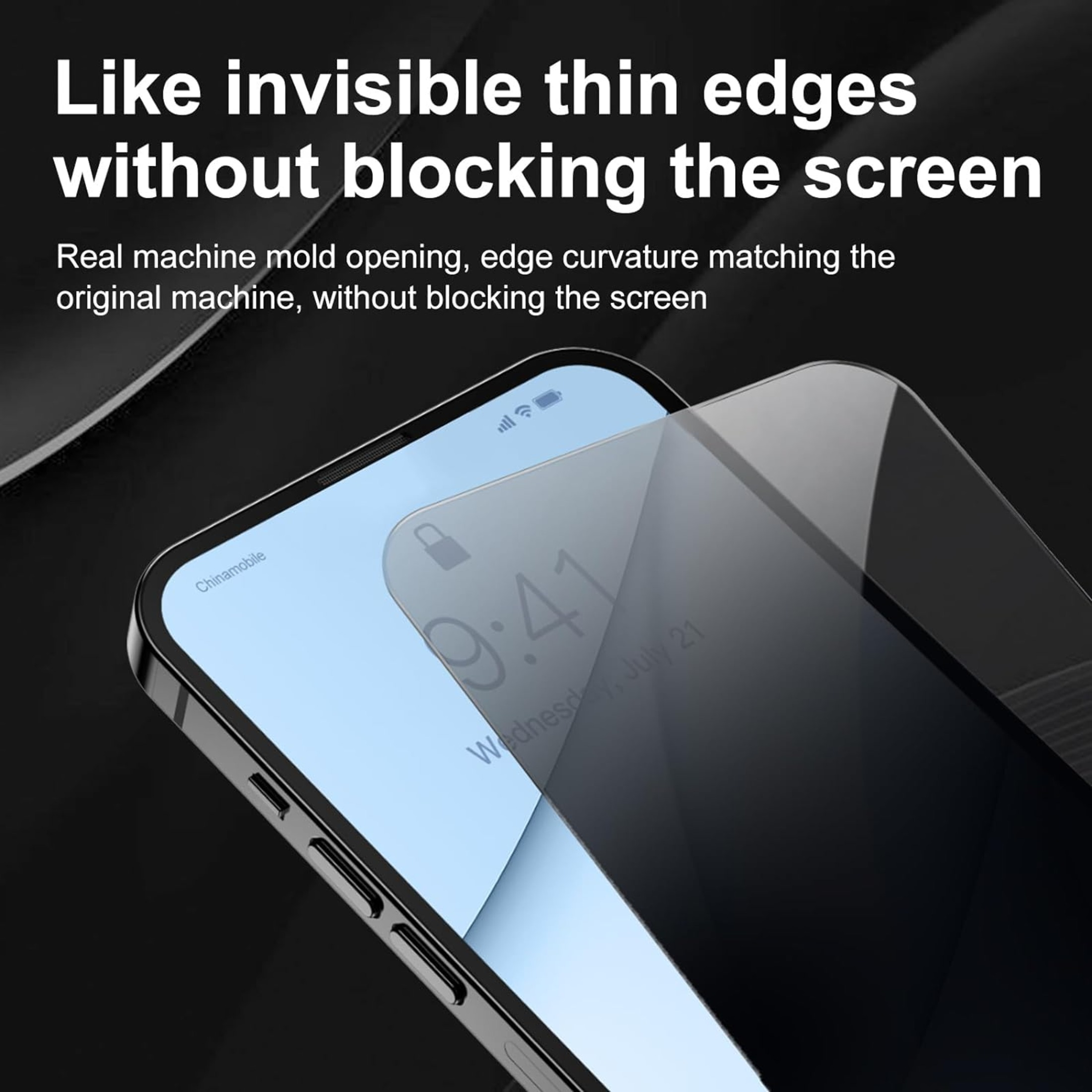 Displayschutzfolie auf einem Telefon. Der Bildschirm zeigt ein iPhone mit Sperrbildschirm.