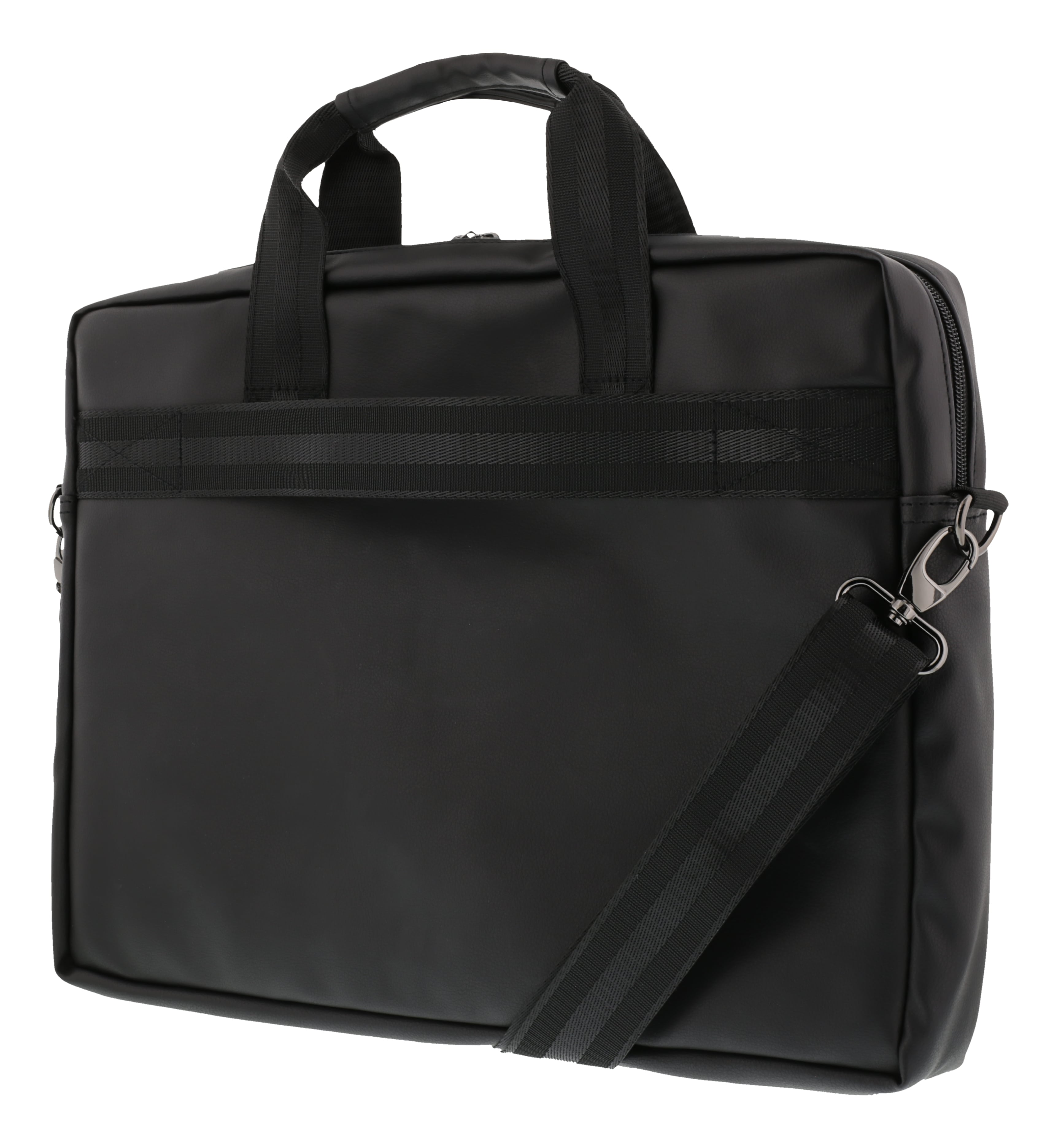 Borsa per laptop nera con manico e tracolla, cinturino nero e logo Deltaco.