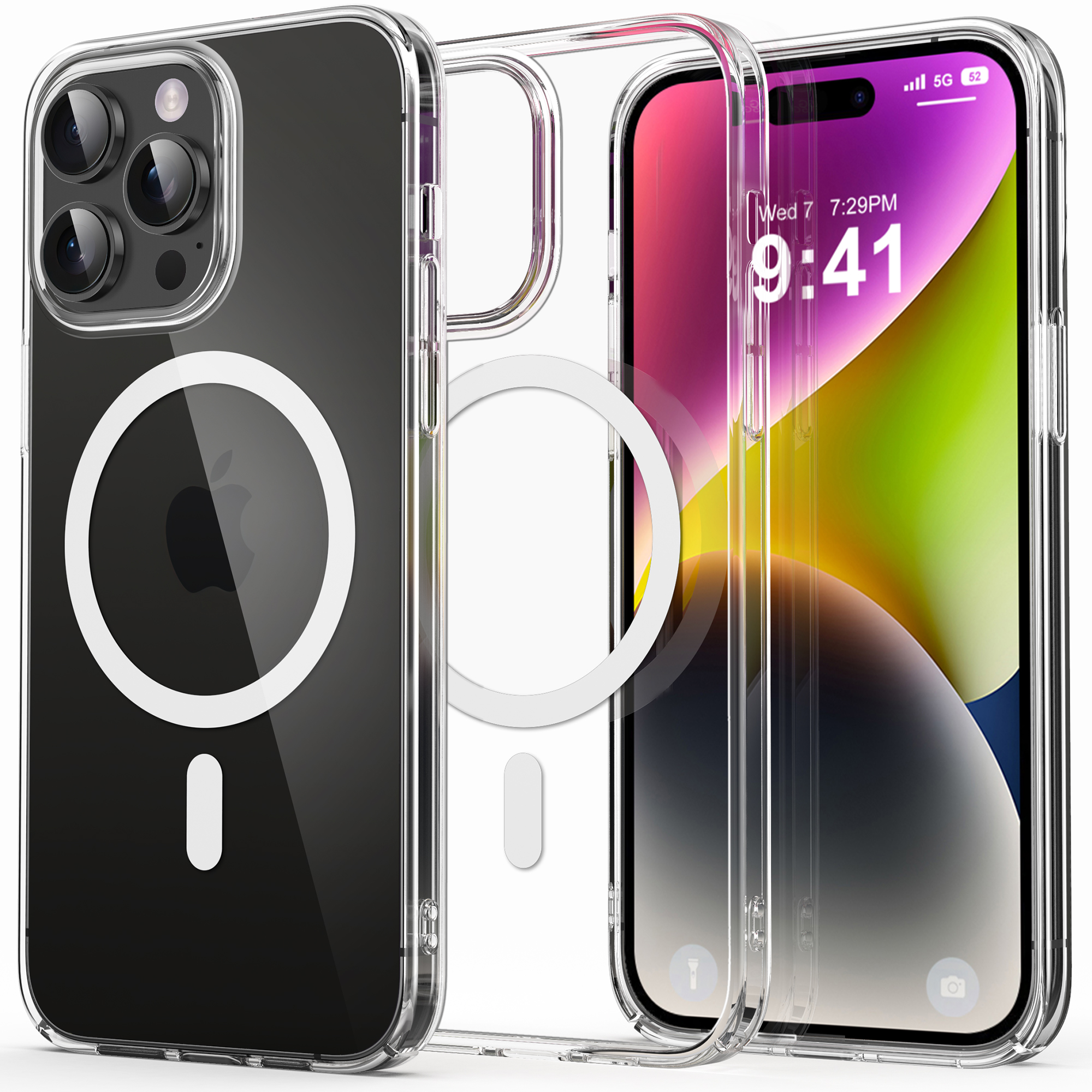 iPhone mit durchsichtiger Hülle, zeigt die Funktionen des Telefons. Transparente Hülle und Displayschutz sichtbar.