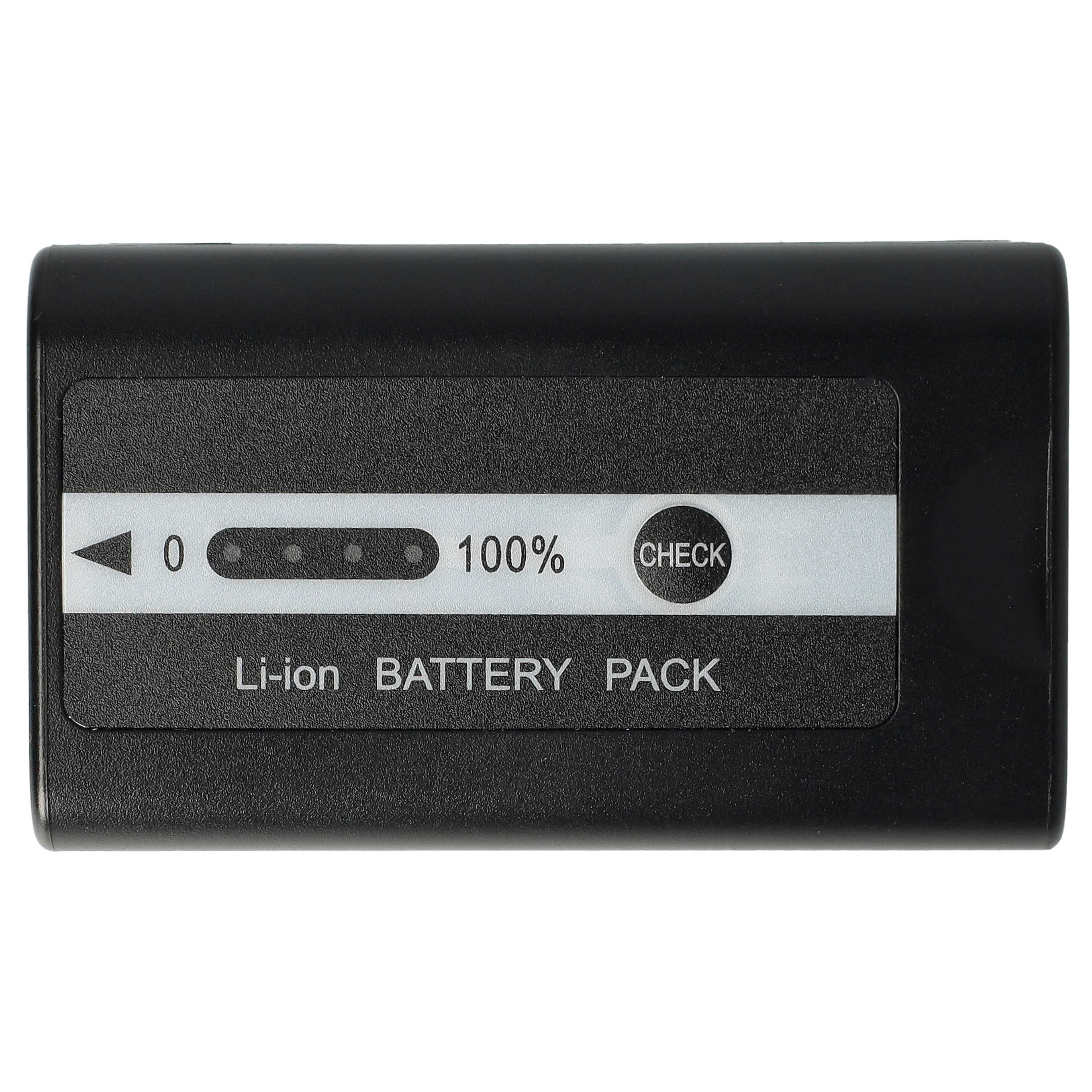 Ein schwarzer Li-Ionen-Akku mit 100 % Ladeanzeige und Kontrolltaste.