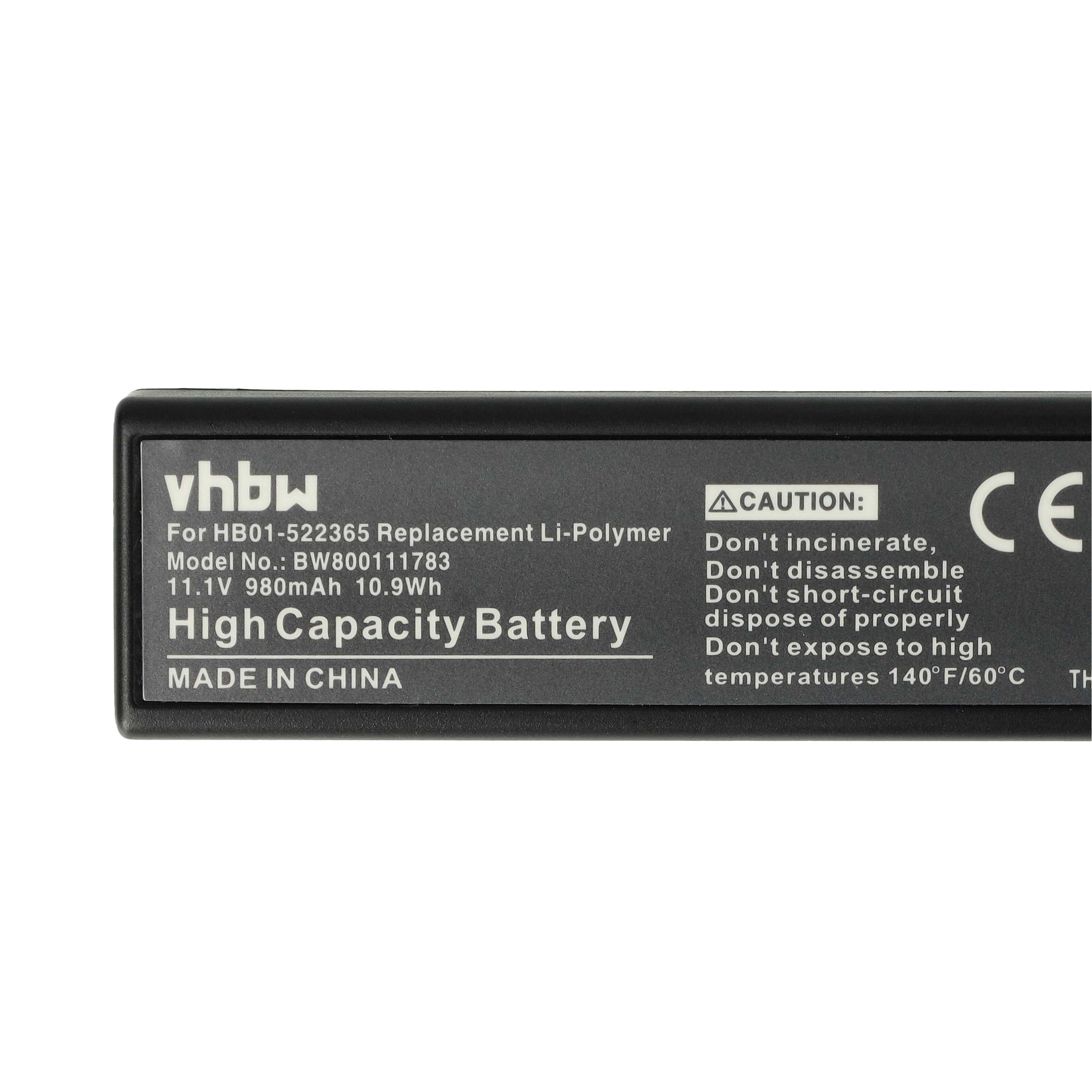 Schwarzer Akku mit weißem Text. Liest: High Capacity Battery. Hergestellt in China. Enthält Warnhinweise.