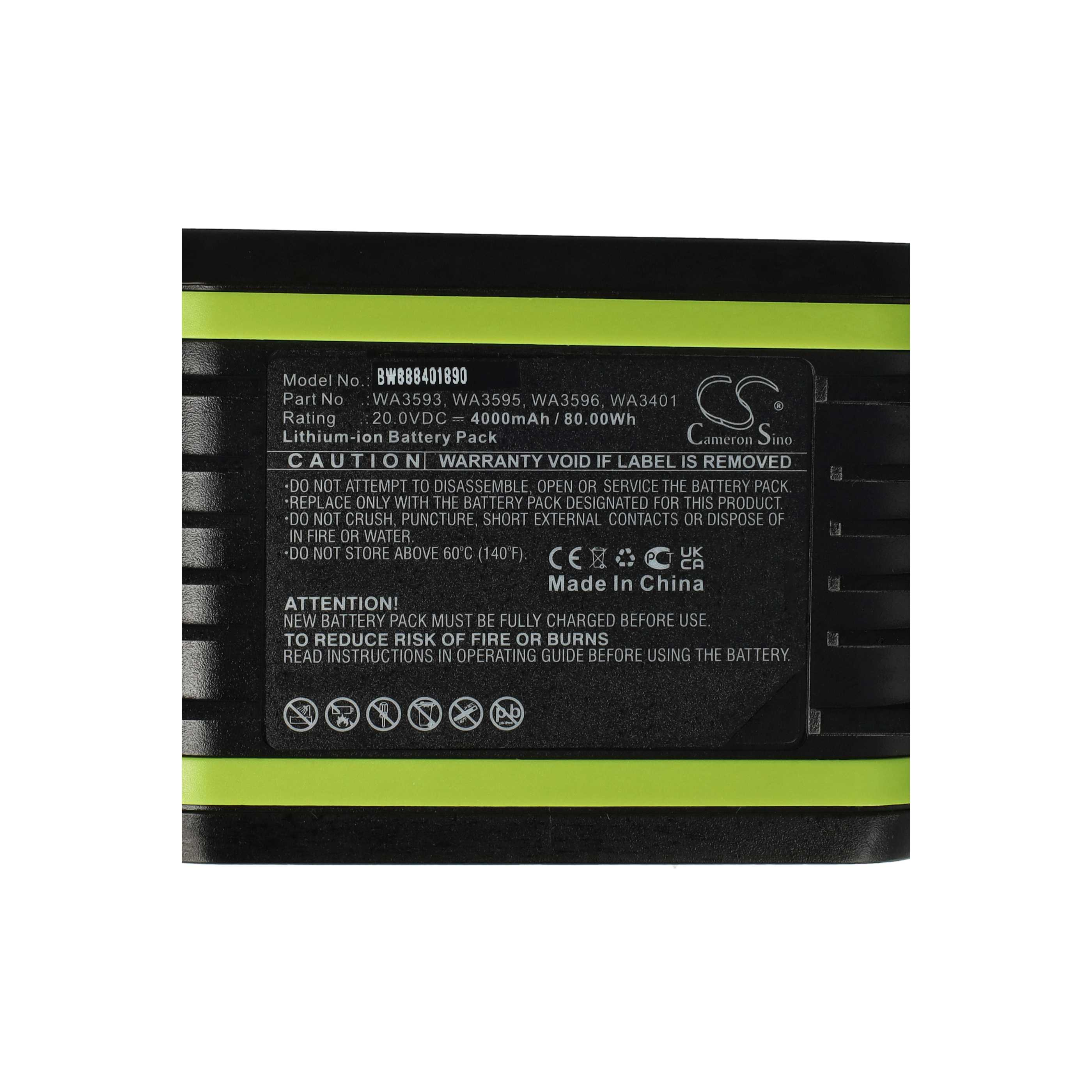 Ein Batteriepack-Etikett mit Text, einschließlich 'Lithium-Ionen-Akkupack' und Warnungen.