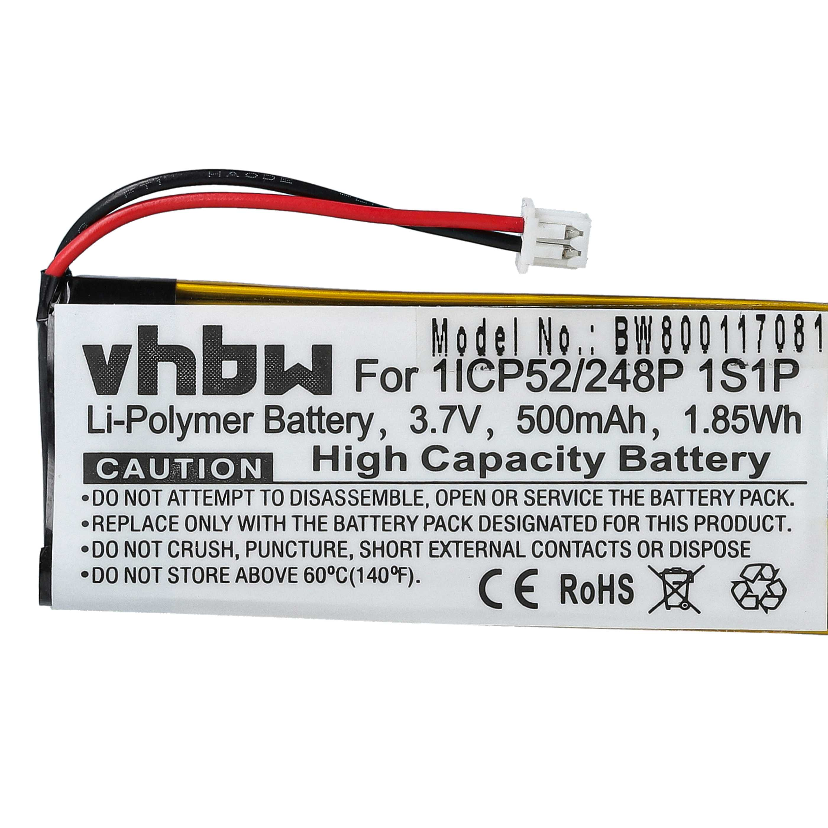 Li-Polymer-Batterieetikett mit Text und Anschluss. Schwarze und rote Drähte befestigt.