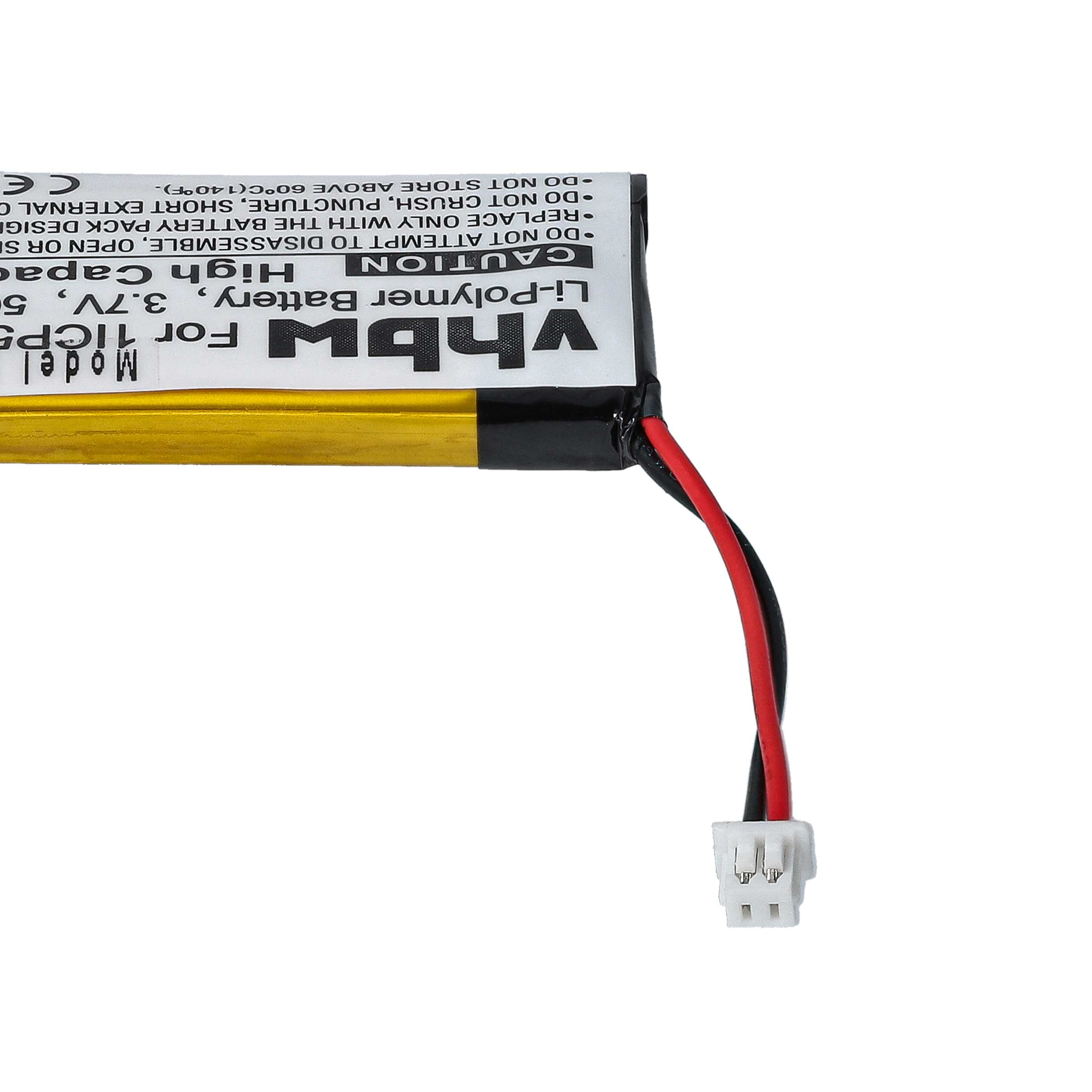 Ein Akku mit Kabeln und einem Stecker. Der Akku ist schwarz und gelb, mit schwarzen und roten Kabeln.