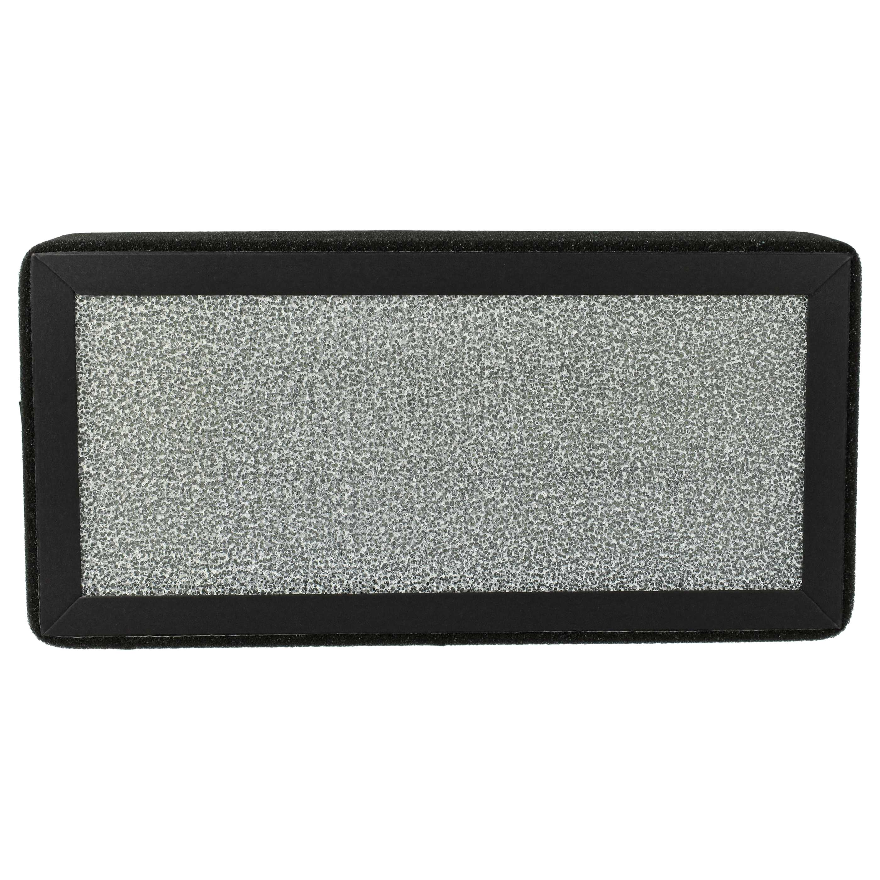Ein schwarzer Luftfilter mit silbernem Gitter, weißer Hintergrund.
